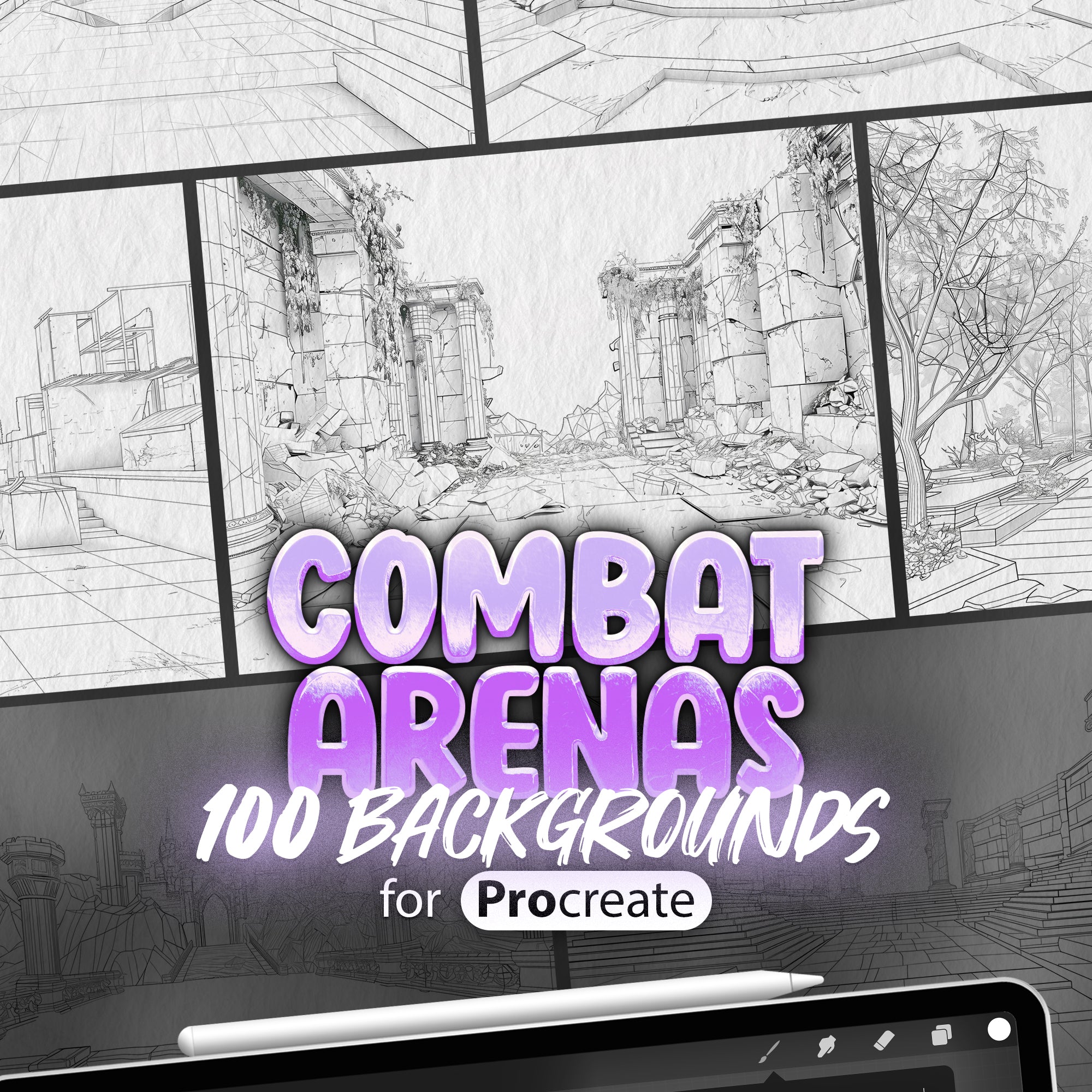 100 Procreate Combat Arenas Backgrounds | Procreate Fighting Stadiums Stamps | Procreate Places for Battle | Procreate Underground Arena