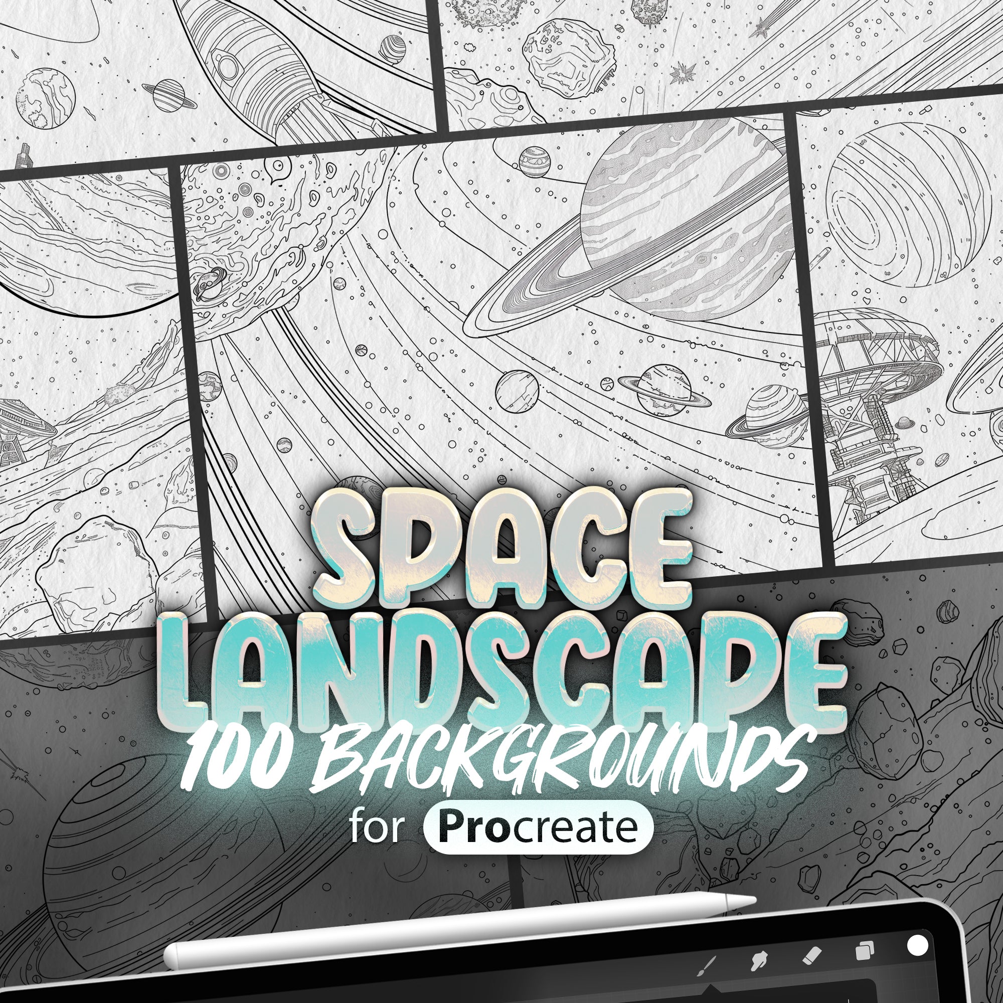 100 Procreate Space Backgrounds Brushes