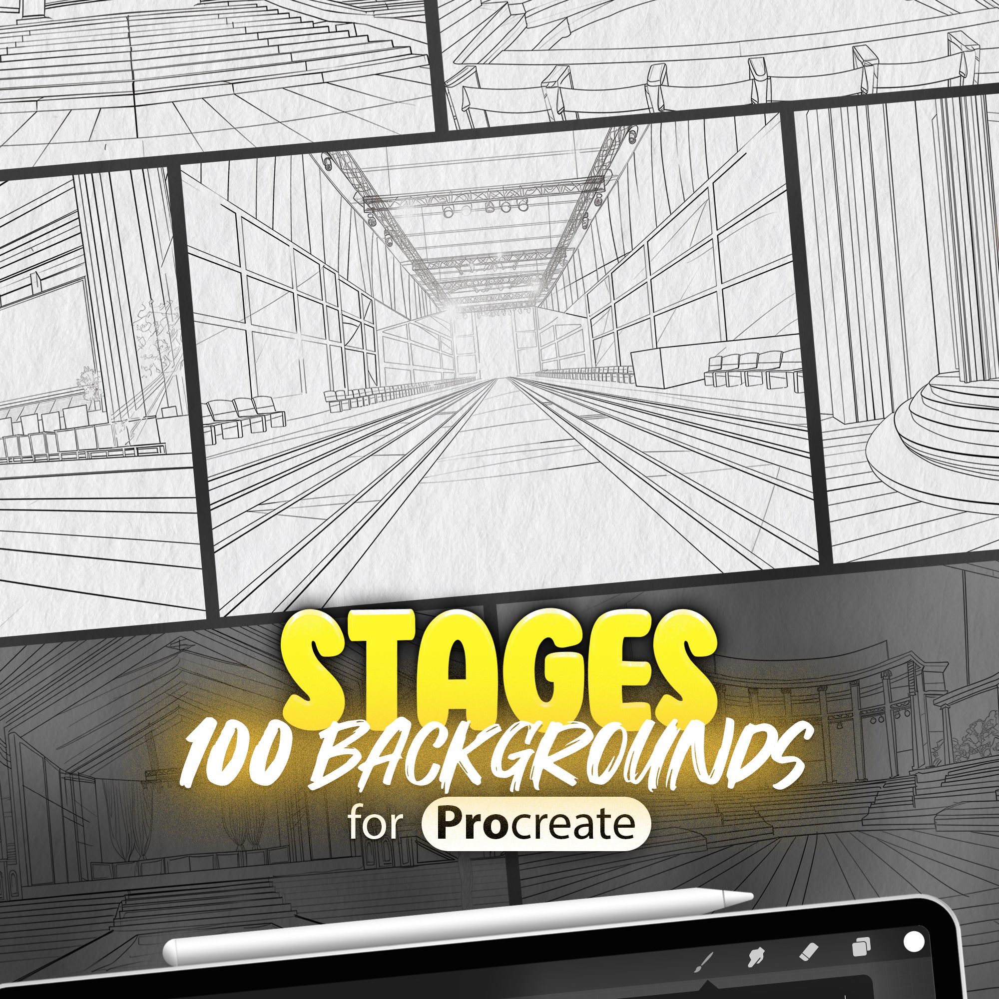 100 Procreate Concert Stages Backgrounds Stamps Brushes
