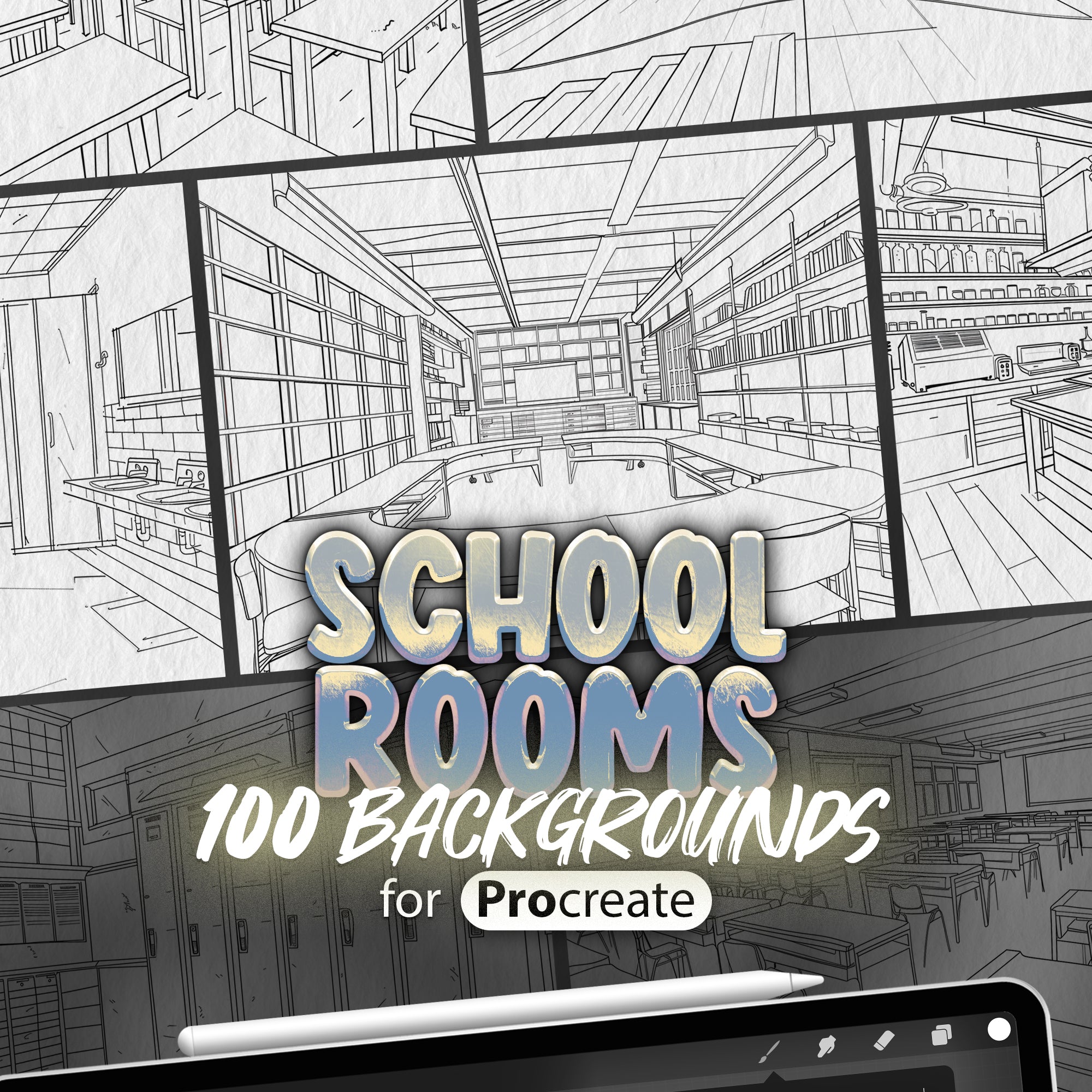 100 Procreate Rooms in School Backgrounds Brushes