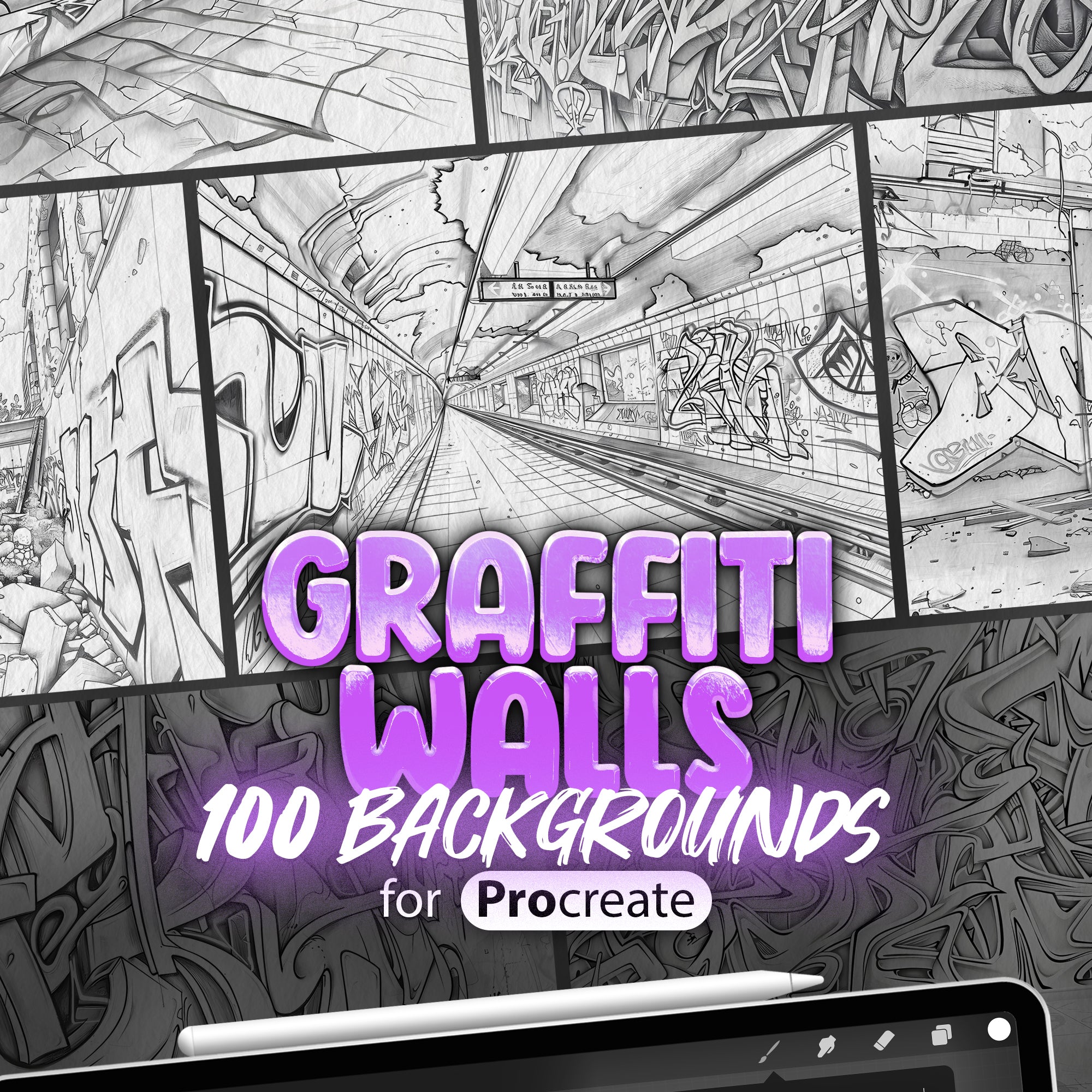 100 Procreate Graffiti Walls Backgrounds, Procreate Urban Decay Stamps, Procreate Street Art, Procreate Abandoned Building Graffiti Stamp
