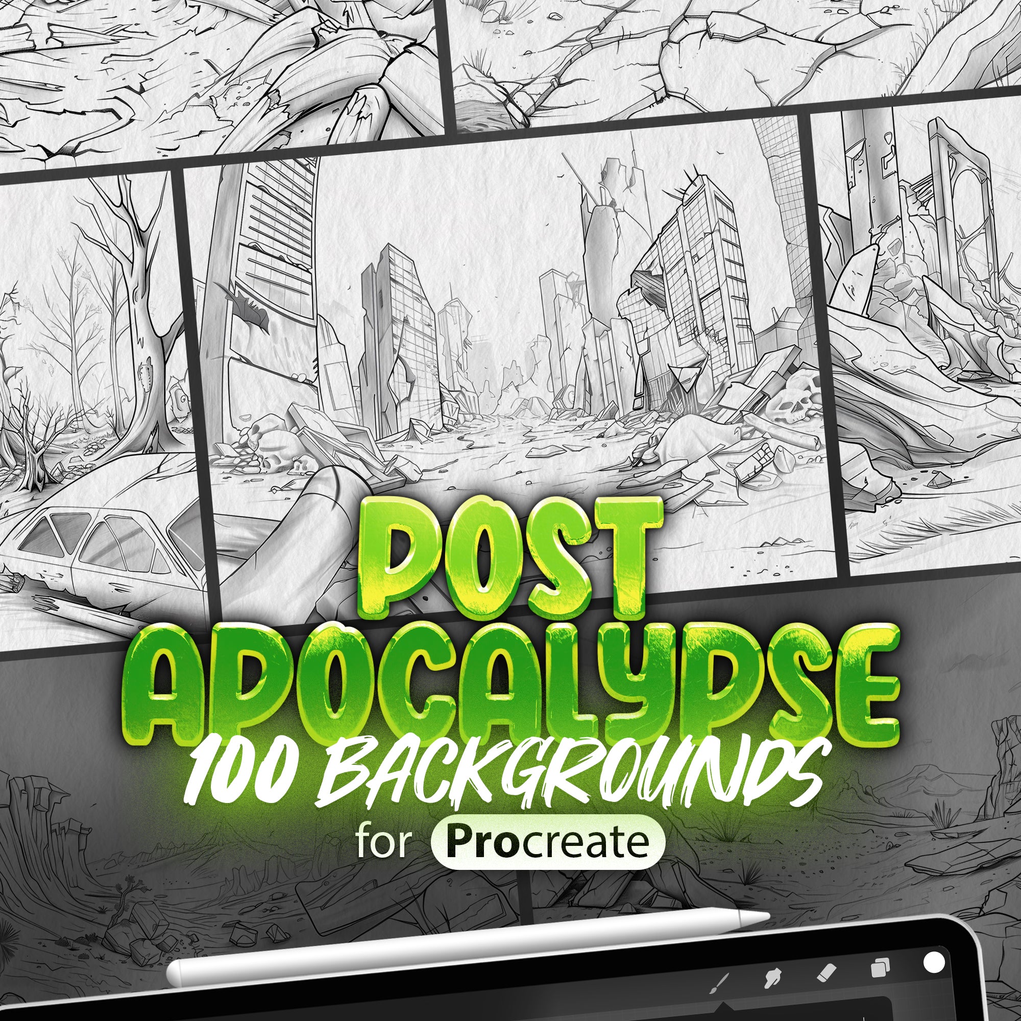 100 Procreate Post Apocalypses Backgrounds Brushes