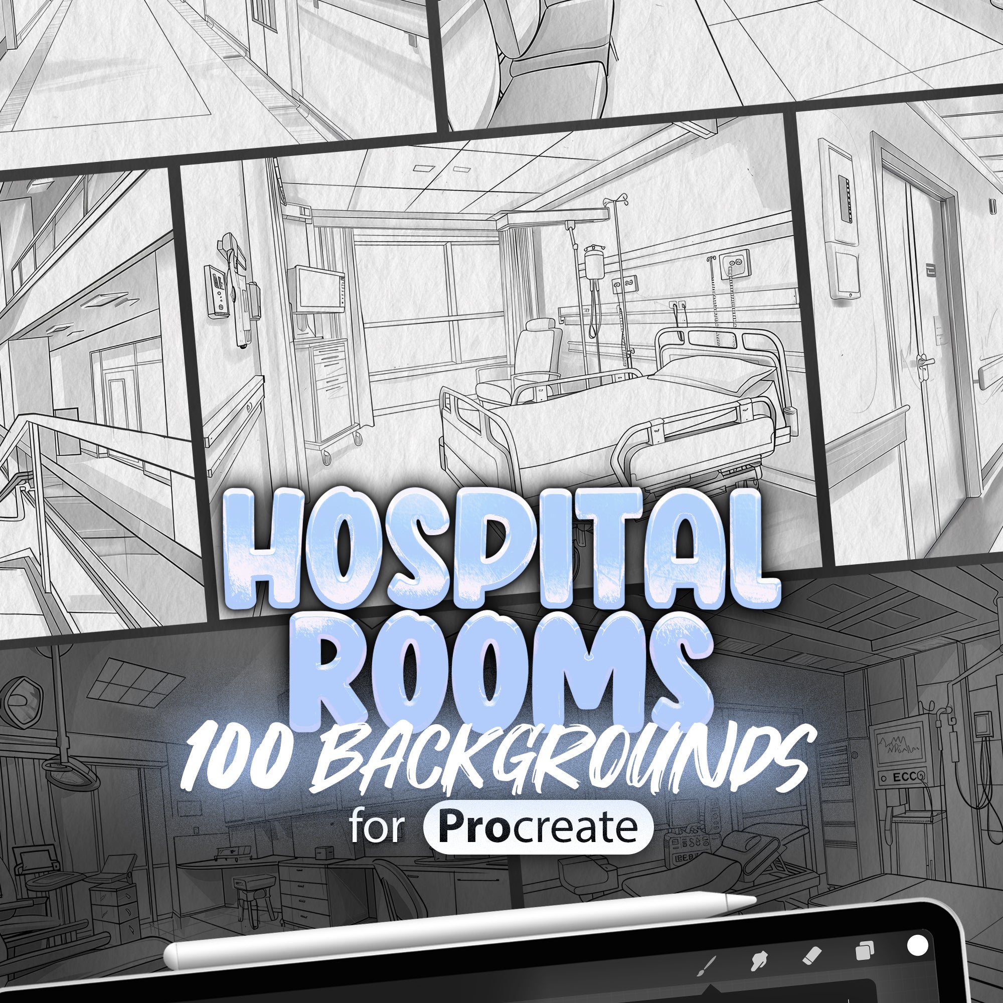 100 Procreate Hospital Rooms Backgrounds Brushes