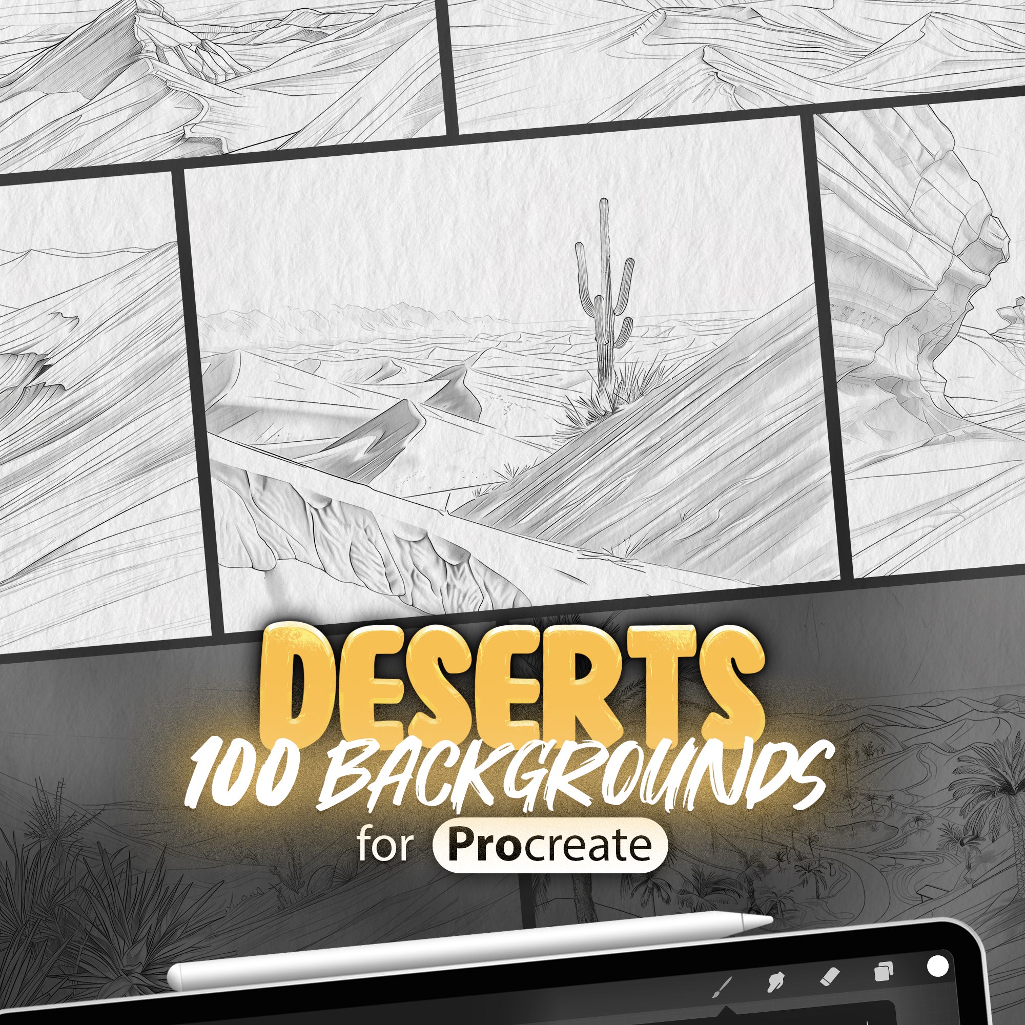 100 Procreate Deserts Backgrounds Brushes