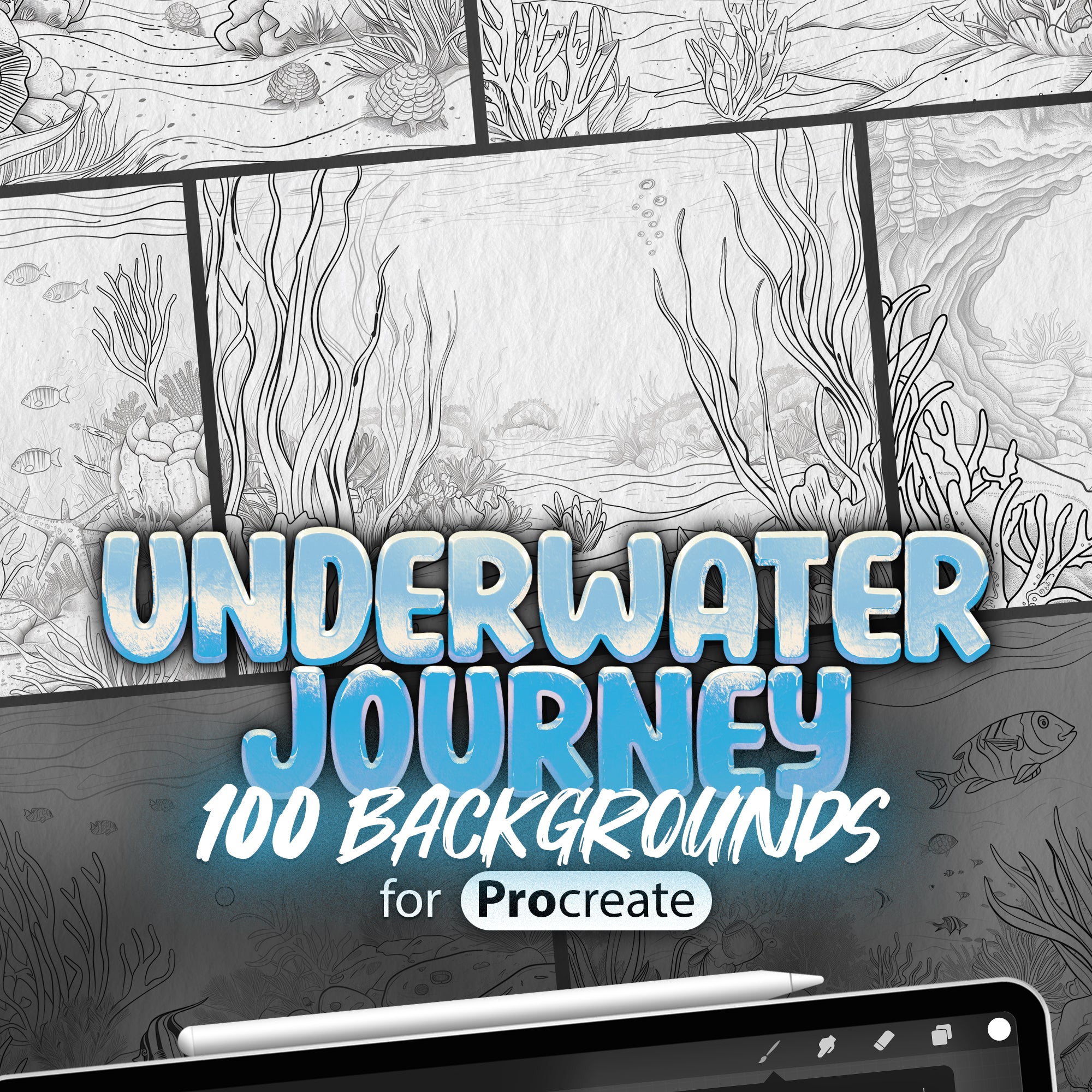 100 Procreate Underwater Journey Backgrounds Brushes