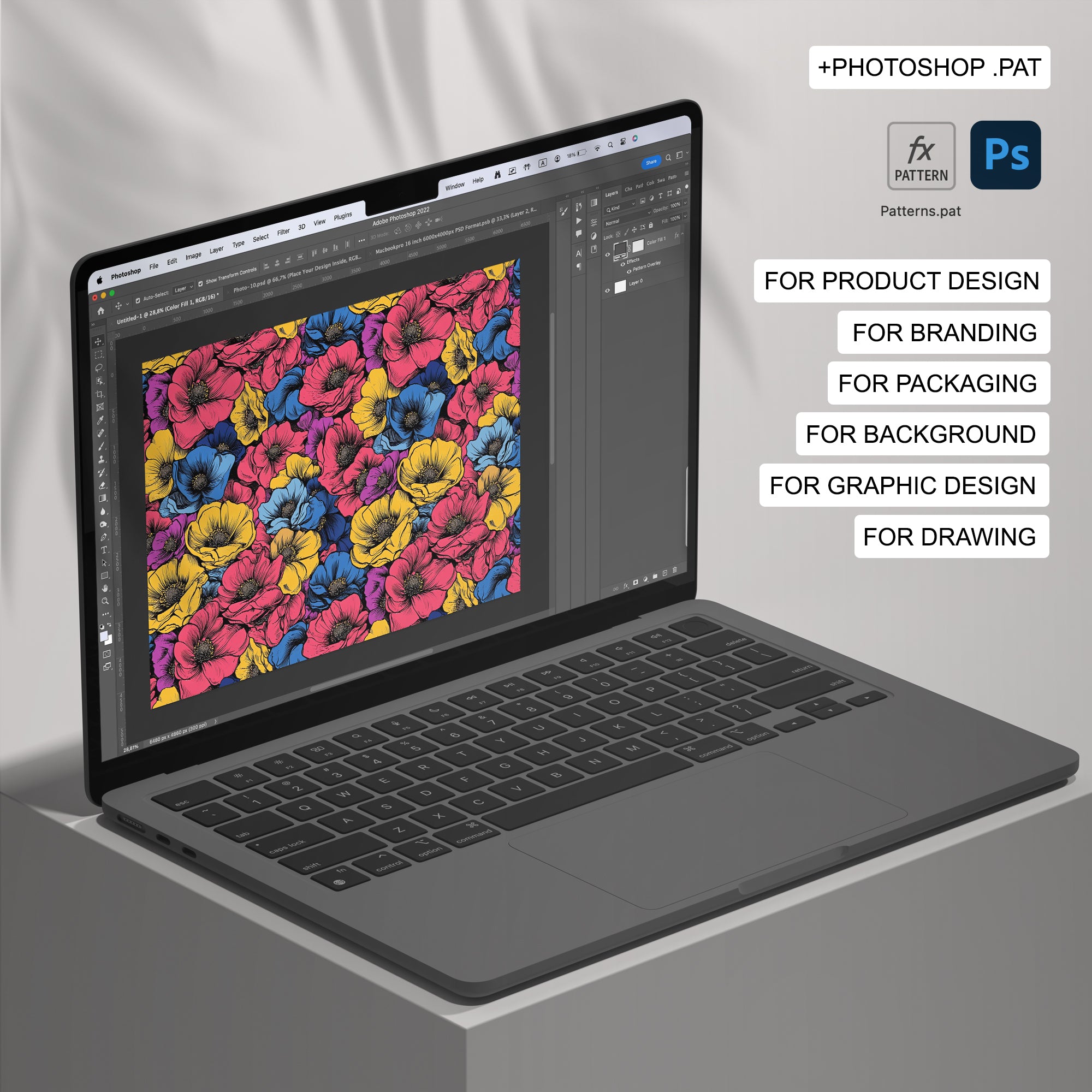 20 Pop-Art Flowers Seamless Pattern