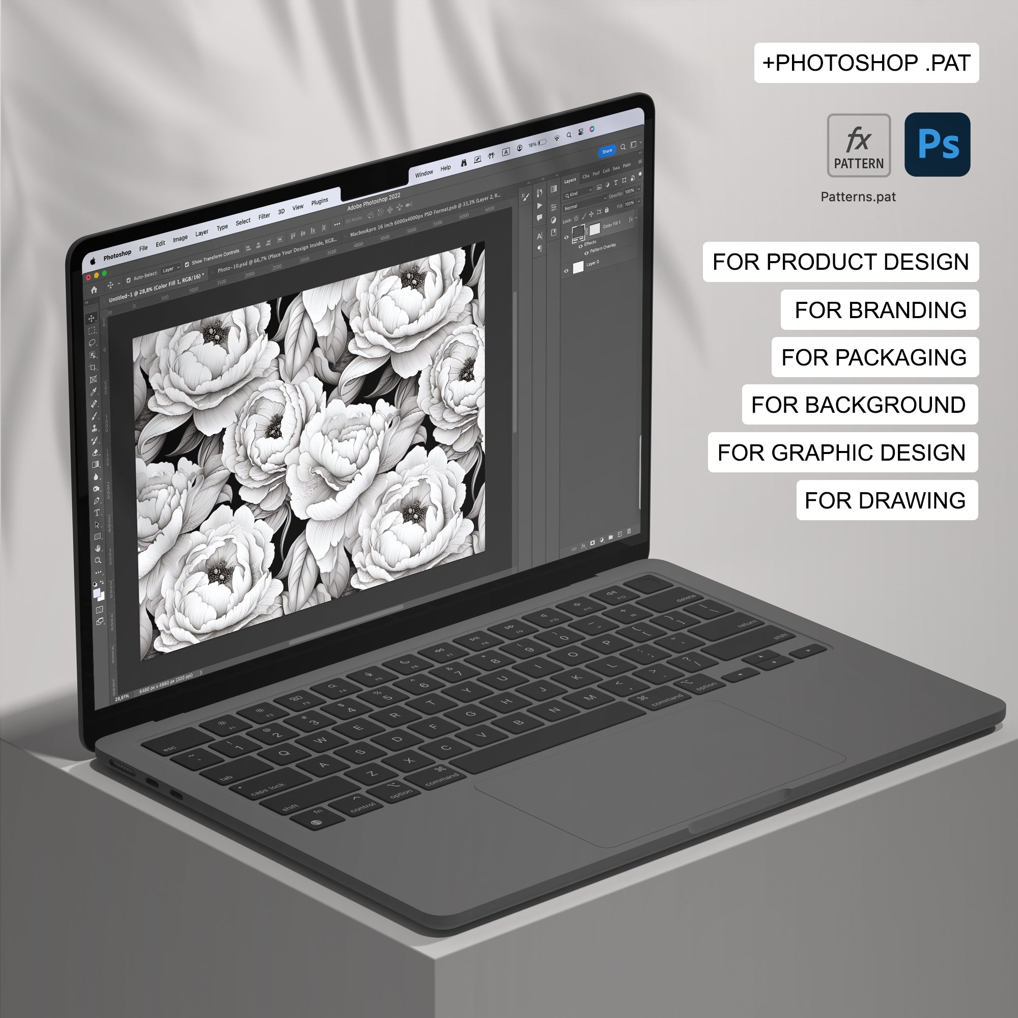 88 Black and White Flowers Seamless Pattern