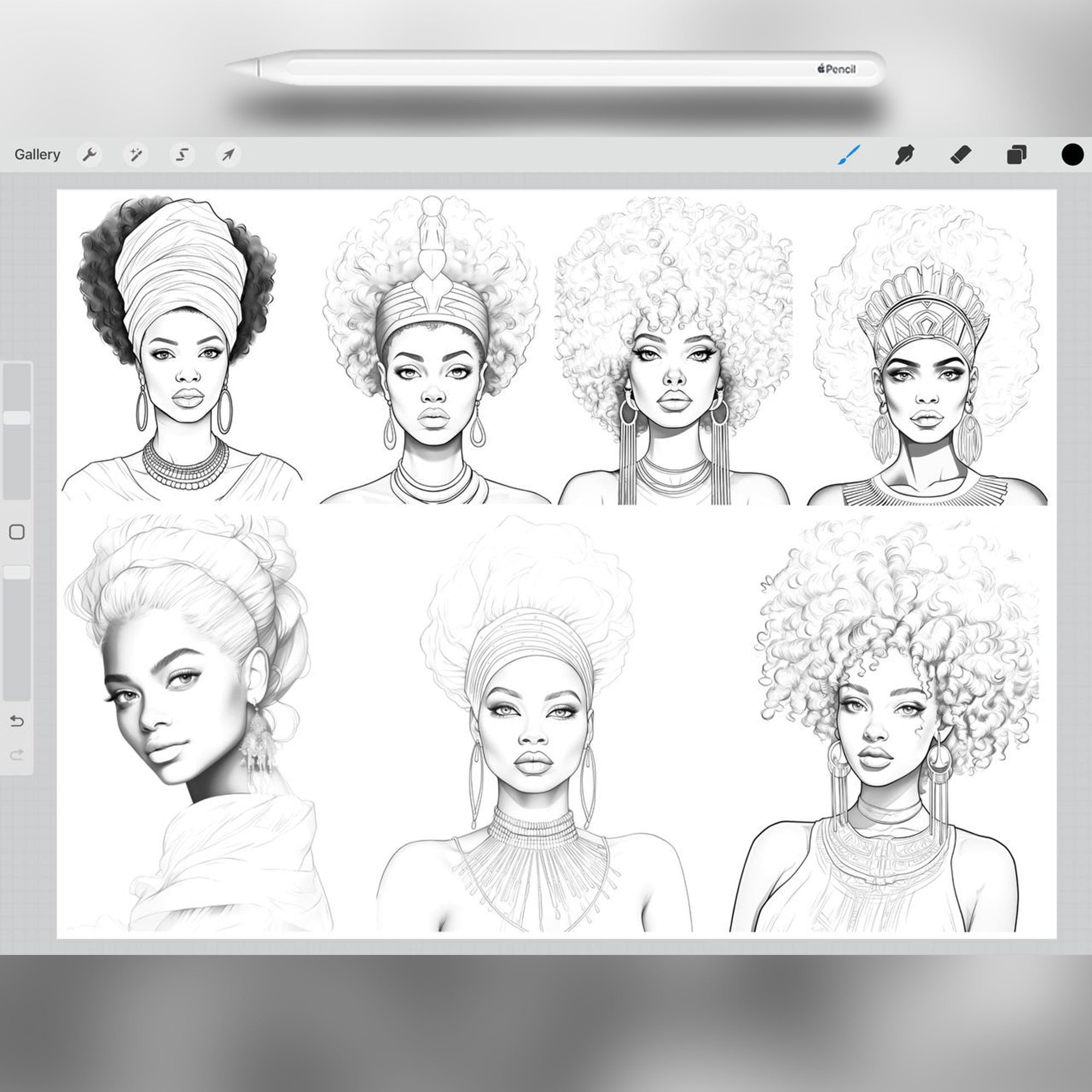 50 African Princesses Stamp Brushes for Procreate and Photoshop