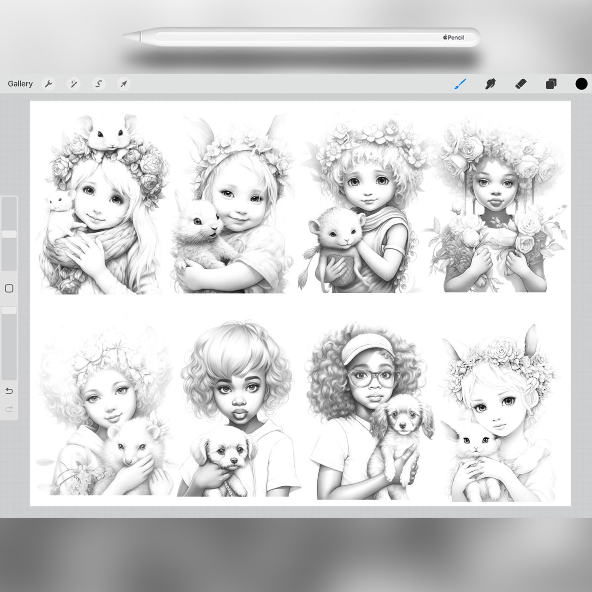 40 Baby with Pets Brushes for Procreate and Photoshop