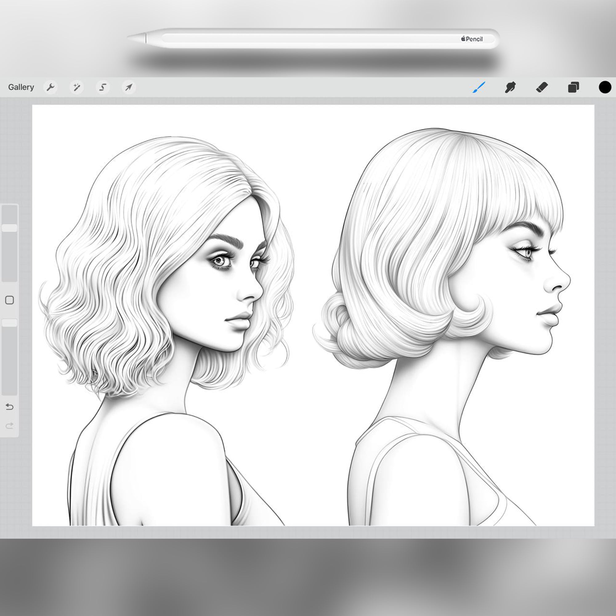 60 Bob Hairstyle Brushes for Procreate and Photoshop
