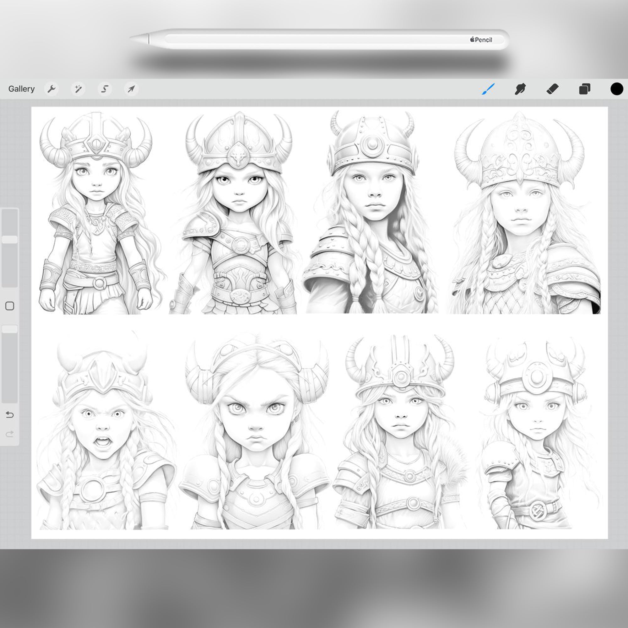 40 Viking Princesses Stamp Brushes for Procreate and Photoshop