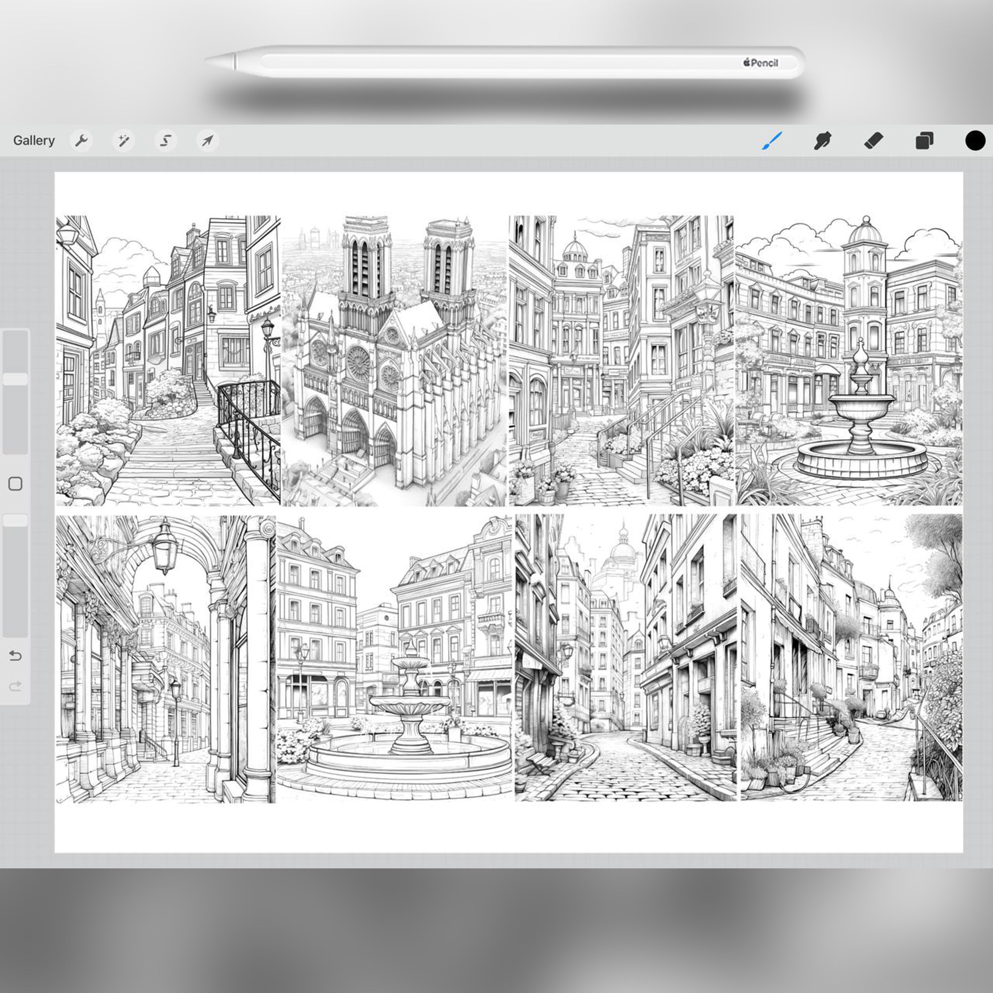 60 French Architecture Procreate Brushes