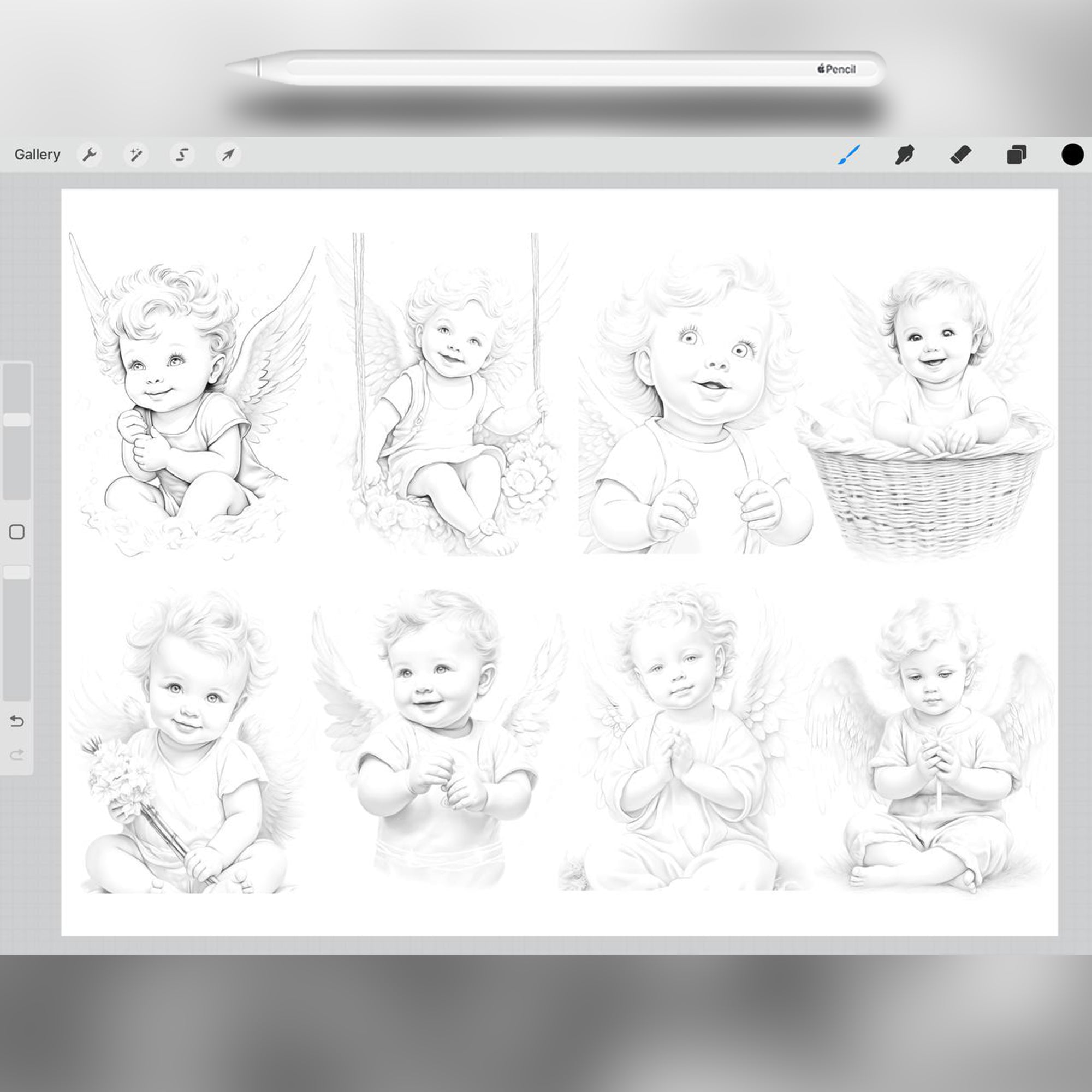 45 Little Baby with Angel Wings Stamp Brushes for Procreate and Photoshop