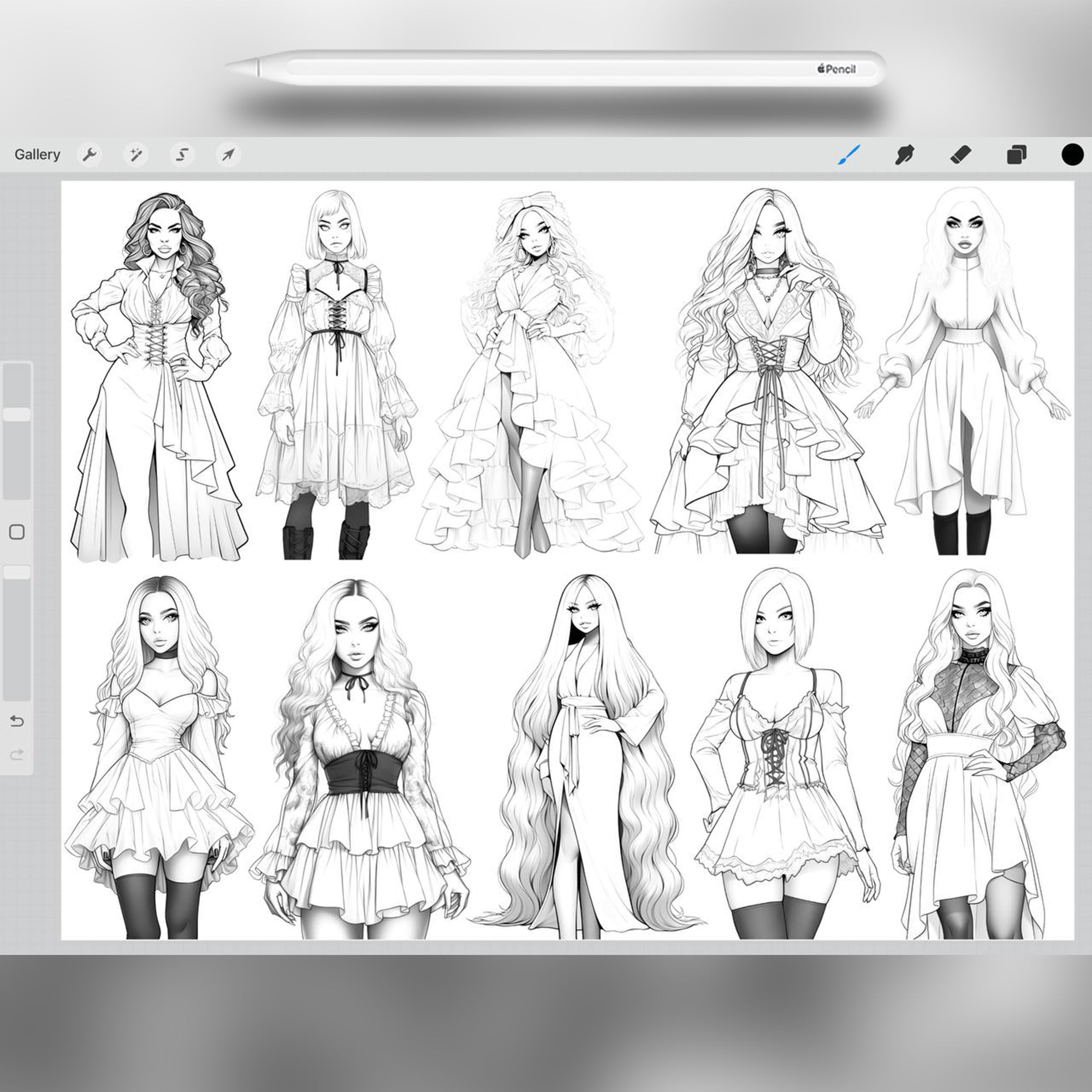 60 Gothic Fashion Style Brushes for Procreate and Photoshop