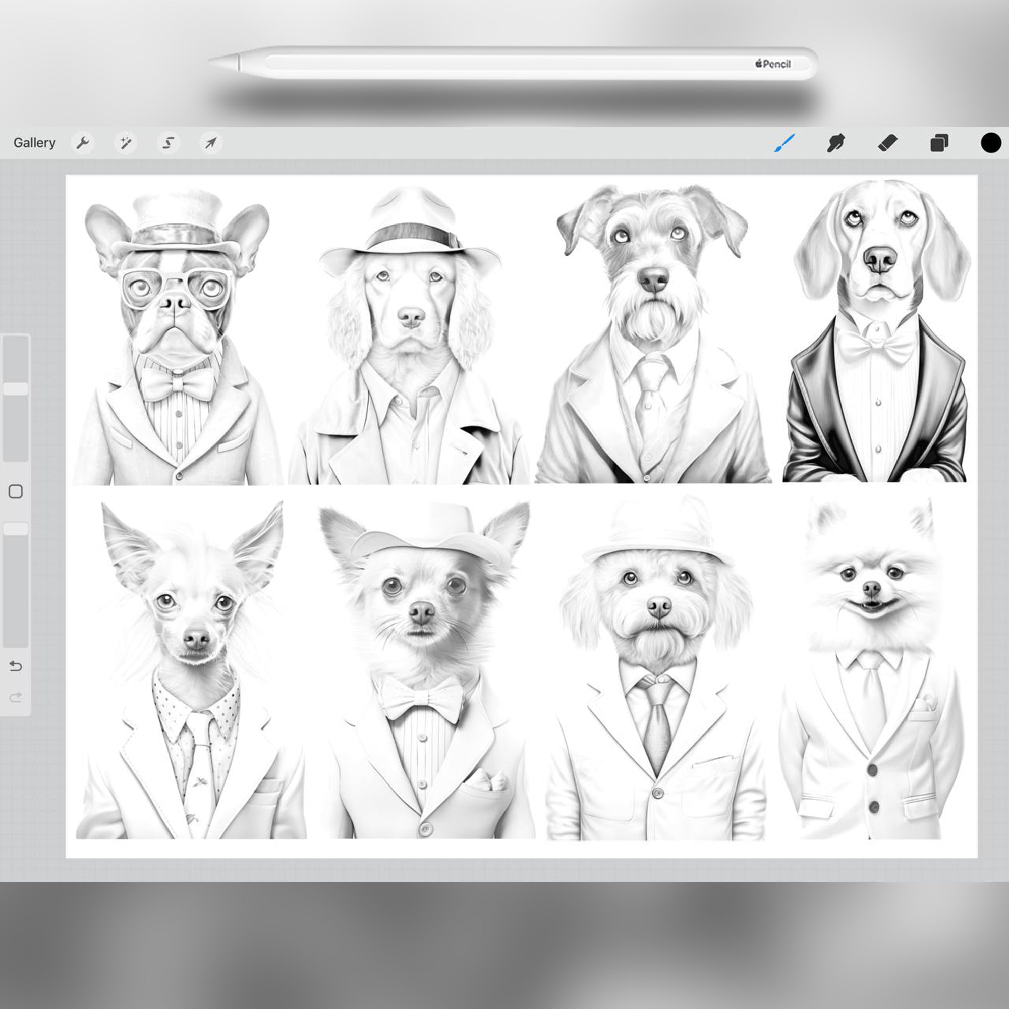 30 Detective Dogs Brushes for Procreate and Photoshop