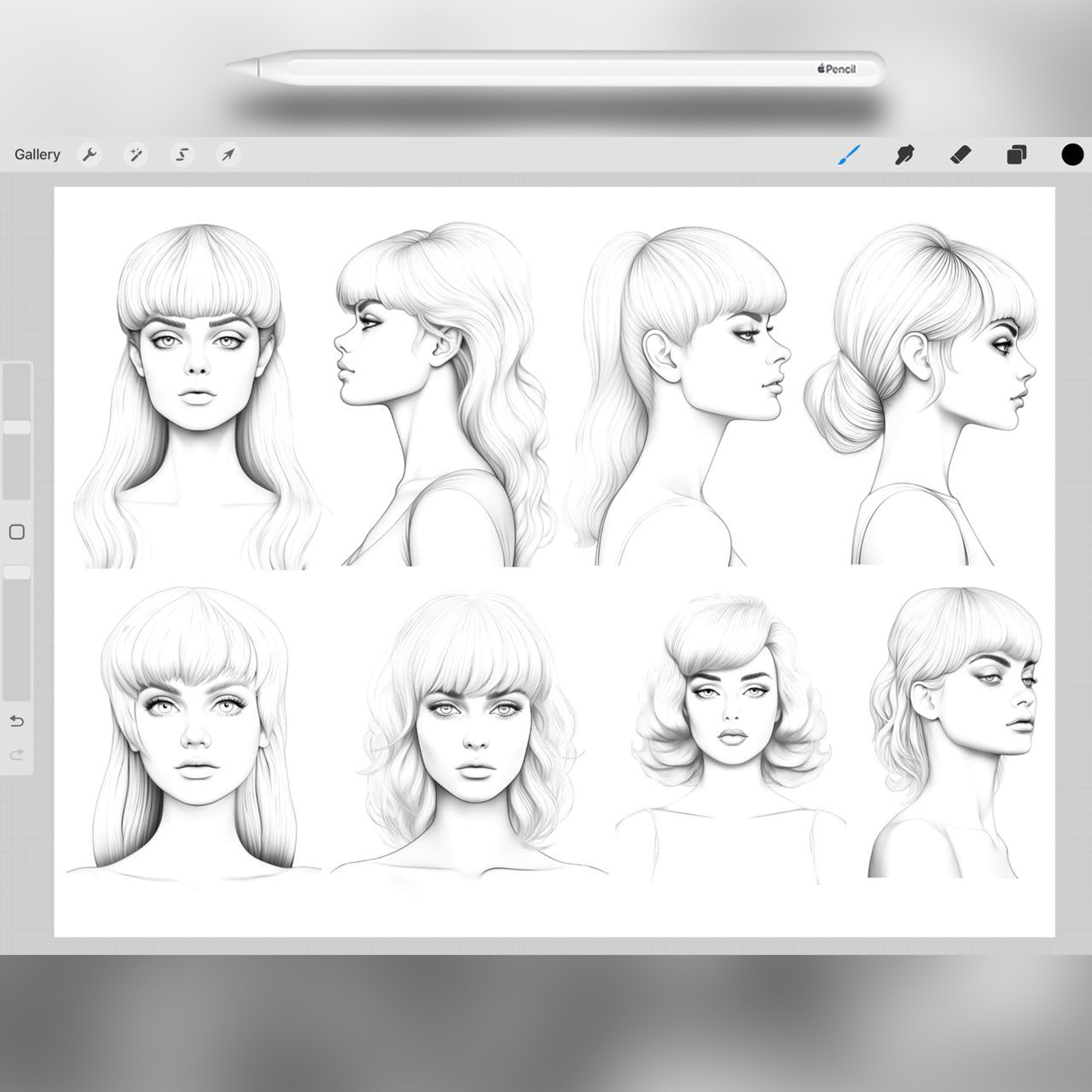 50 Bangs Hairstyle Brushes for Procreate and Photoshop
