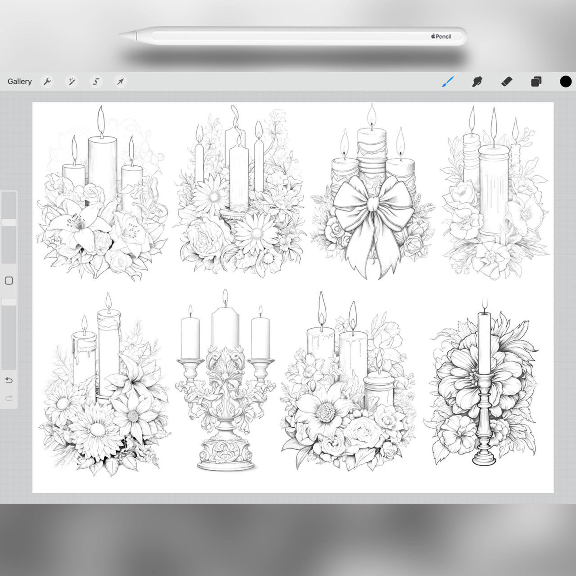 40 Floral Candles Brushes for Procreate and Photoshop