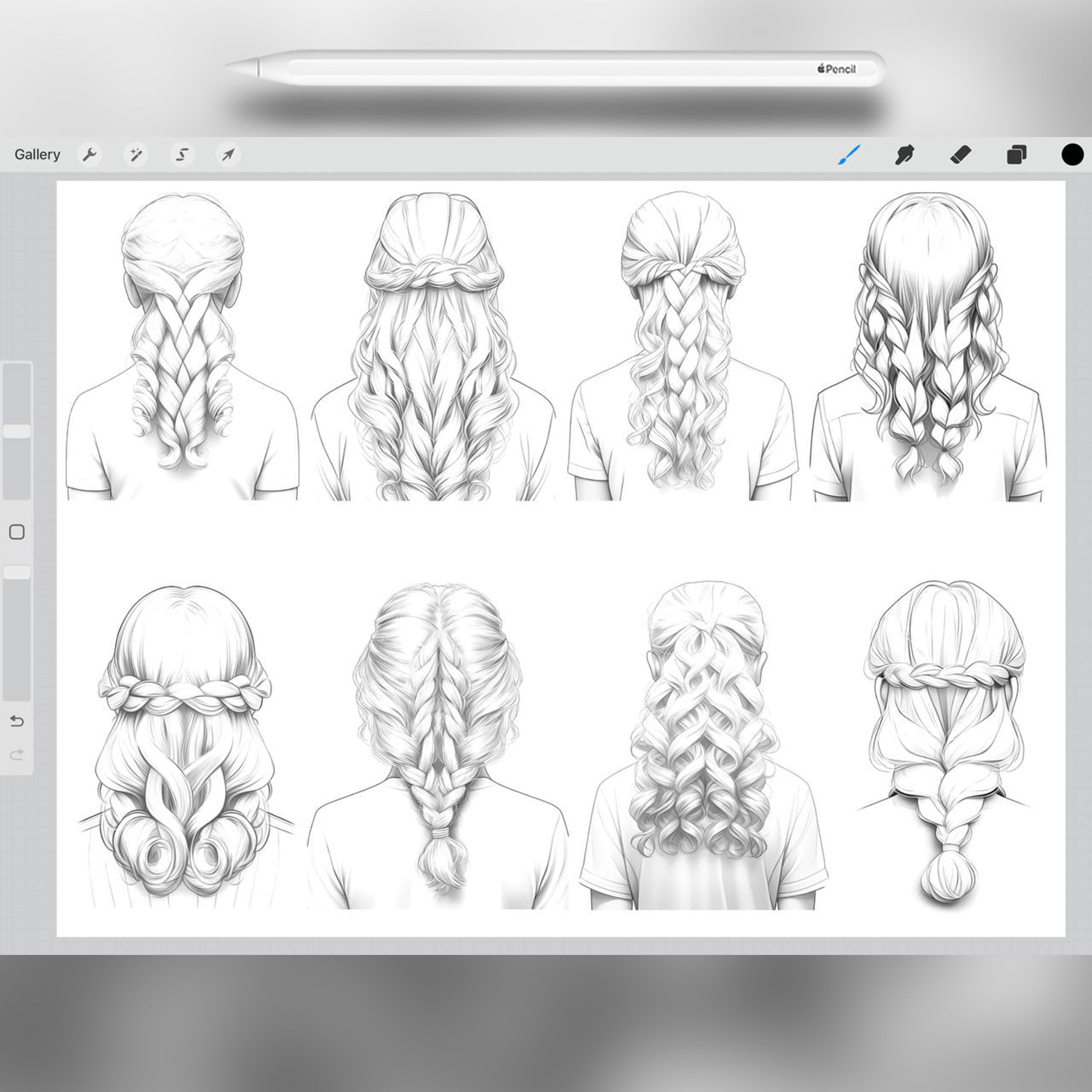 67 Curls Hairstyle Brushes for Procreate and Photoshop