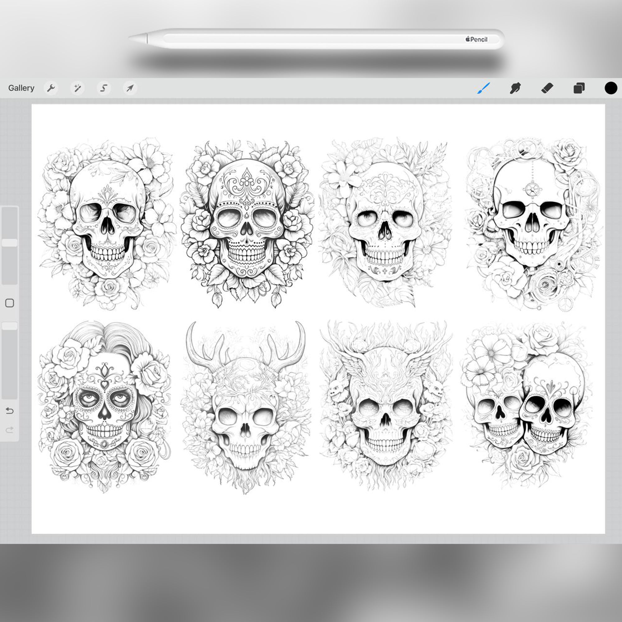 60 Sugar Skull Stamp Brushes for Procreate and Photoshop