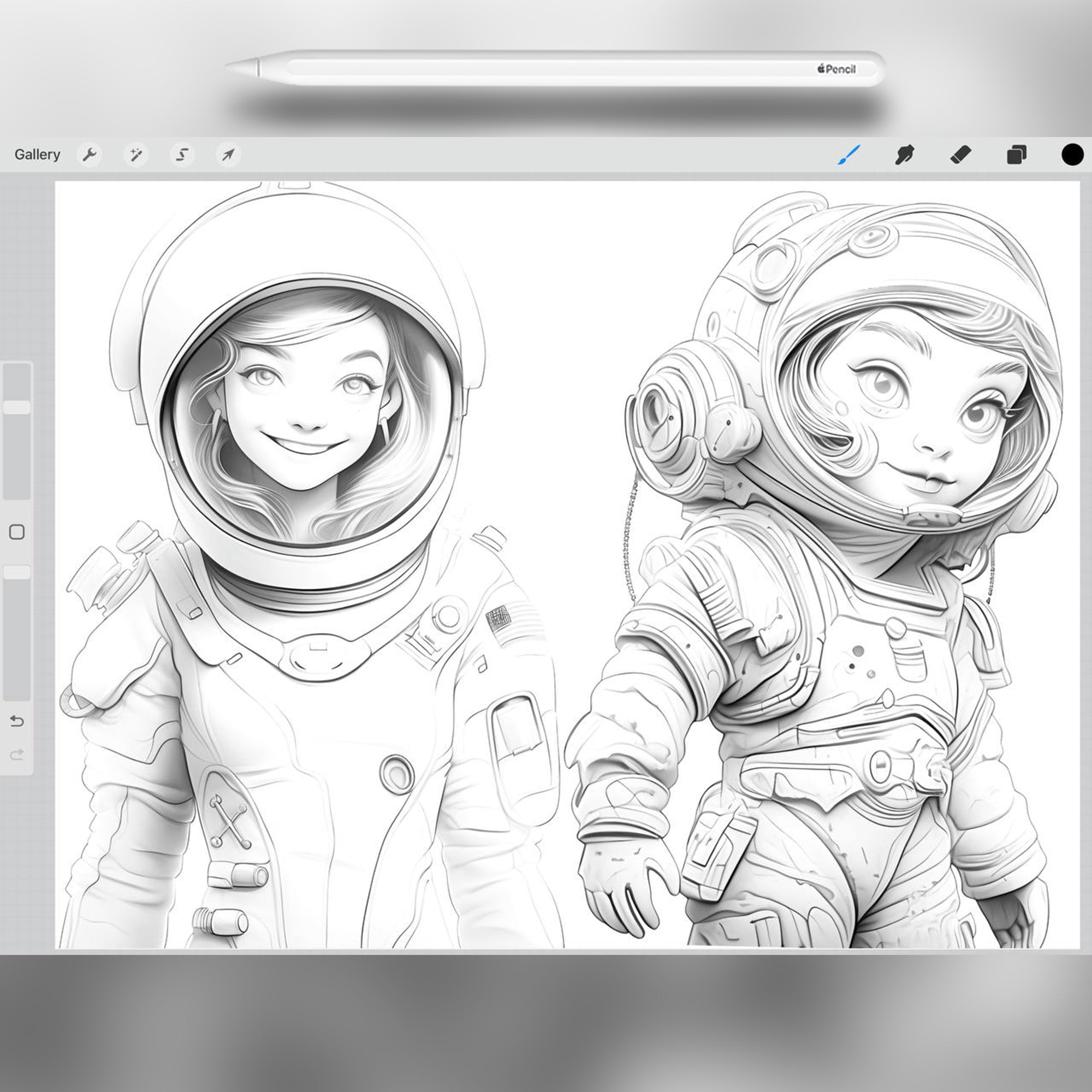 37 Astronaut Girls Stamp Brushes for Procreate and Photoshop