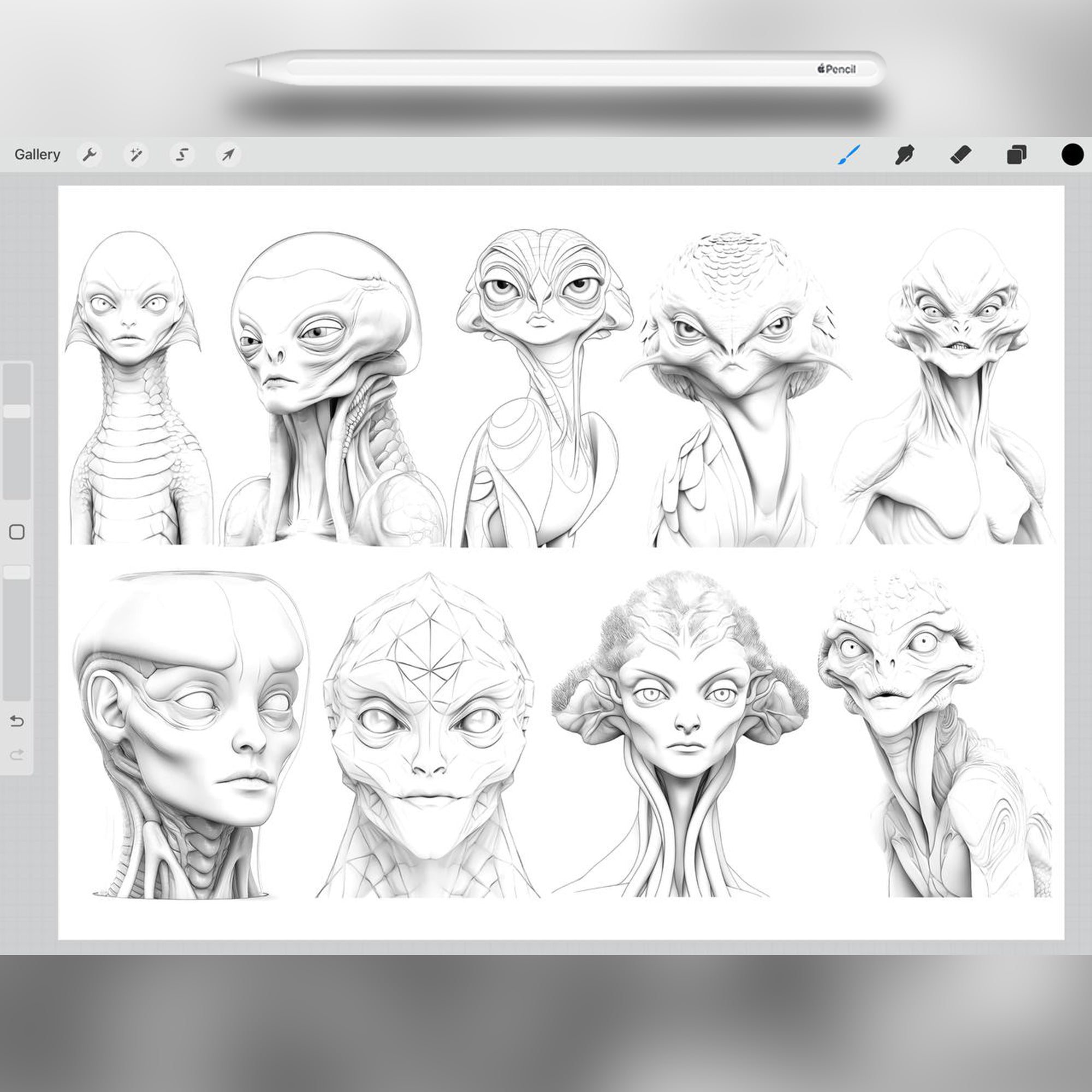 50 Reptiloids Brushes for Procreate and Photoshop