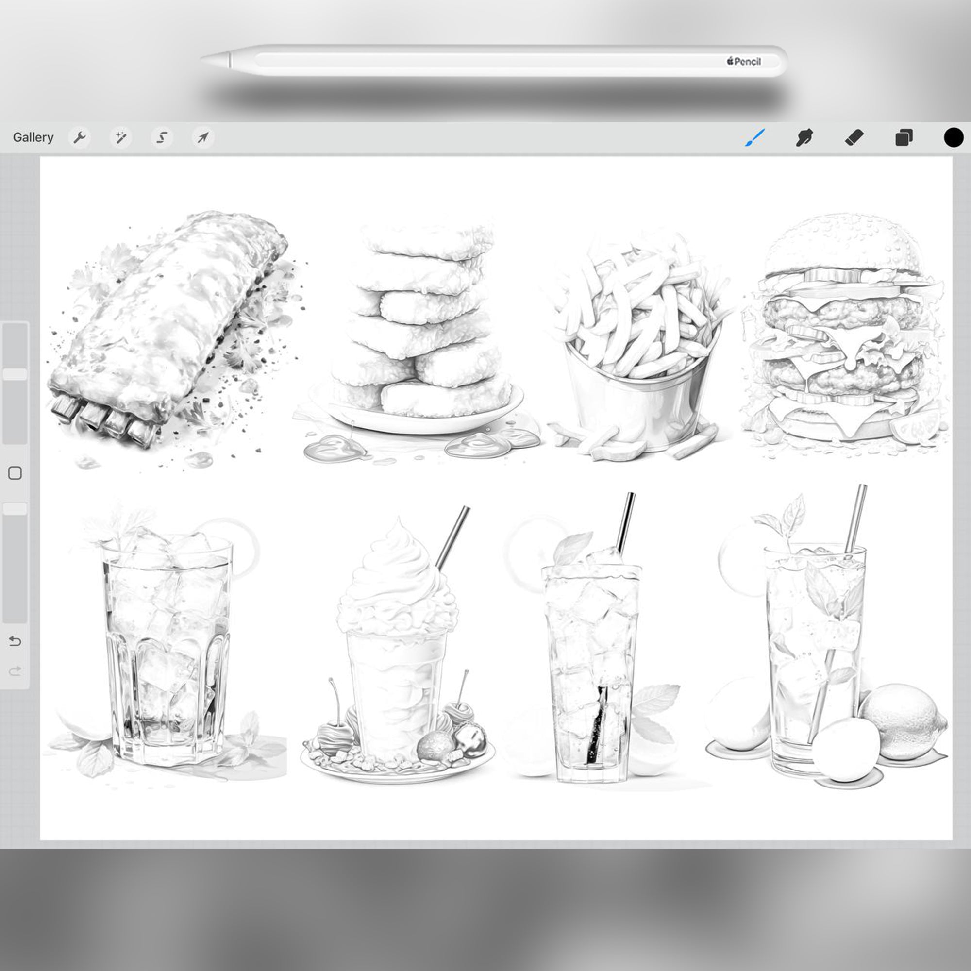 30 Fast Food Stamp Brushes for Procreate and Photoshop