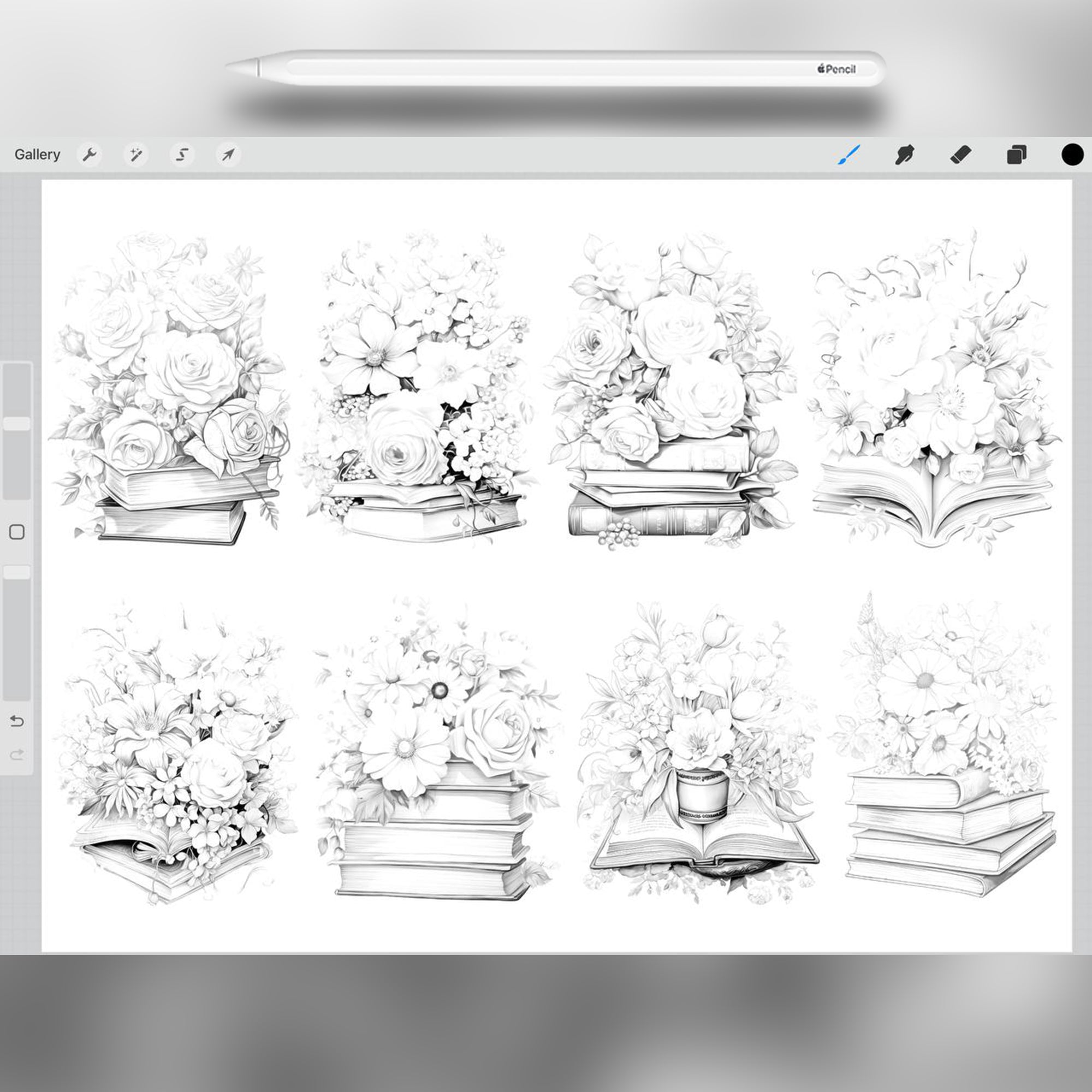 50 Floral Books Stamp Brushes for Procreate and Photoshop