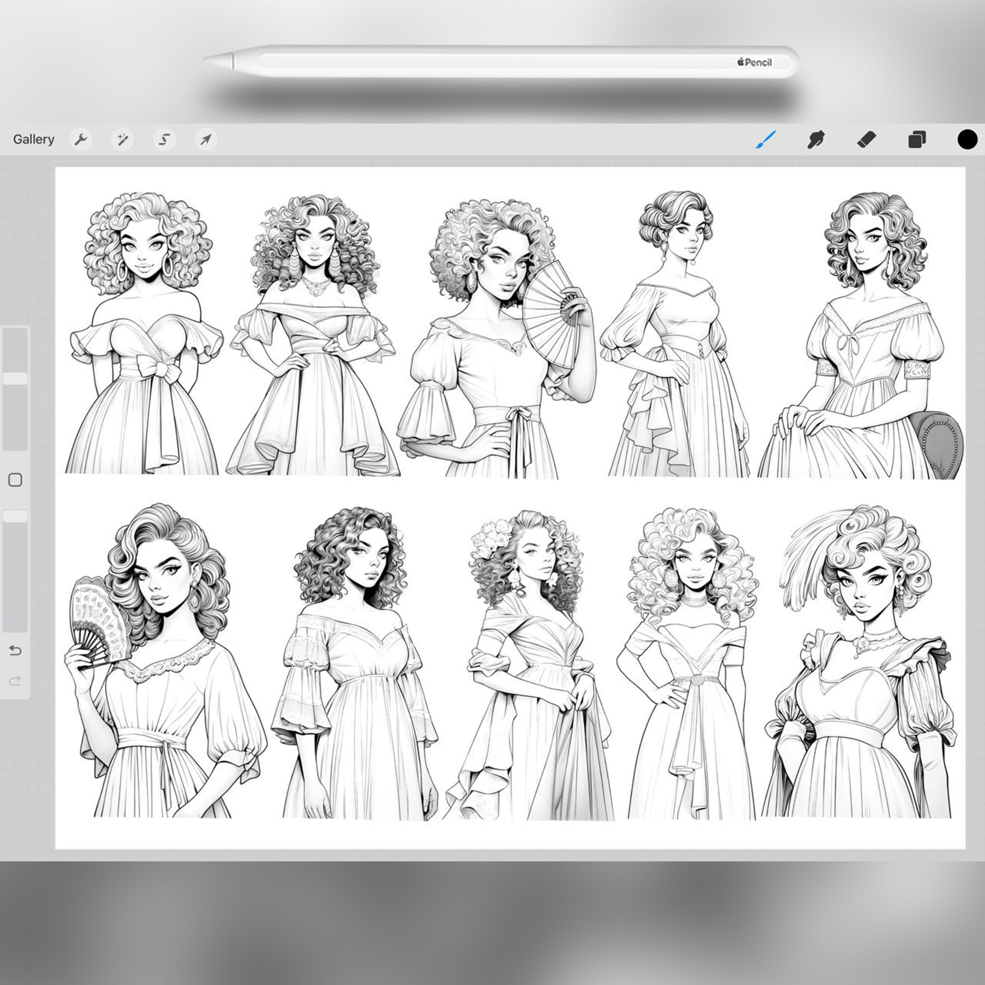 50 Baroque Fashion Style Brushes for Procreate and Photoshop