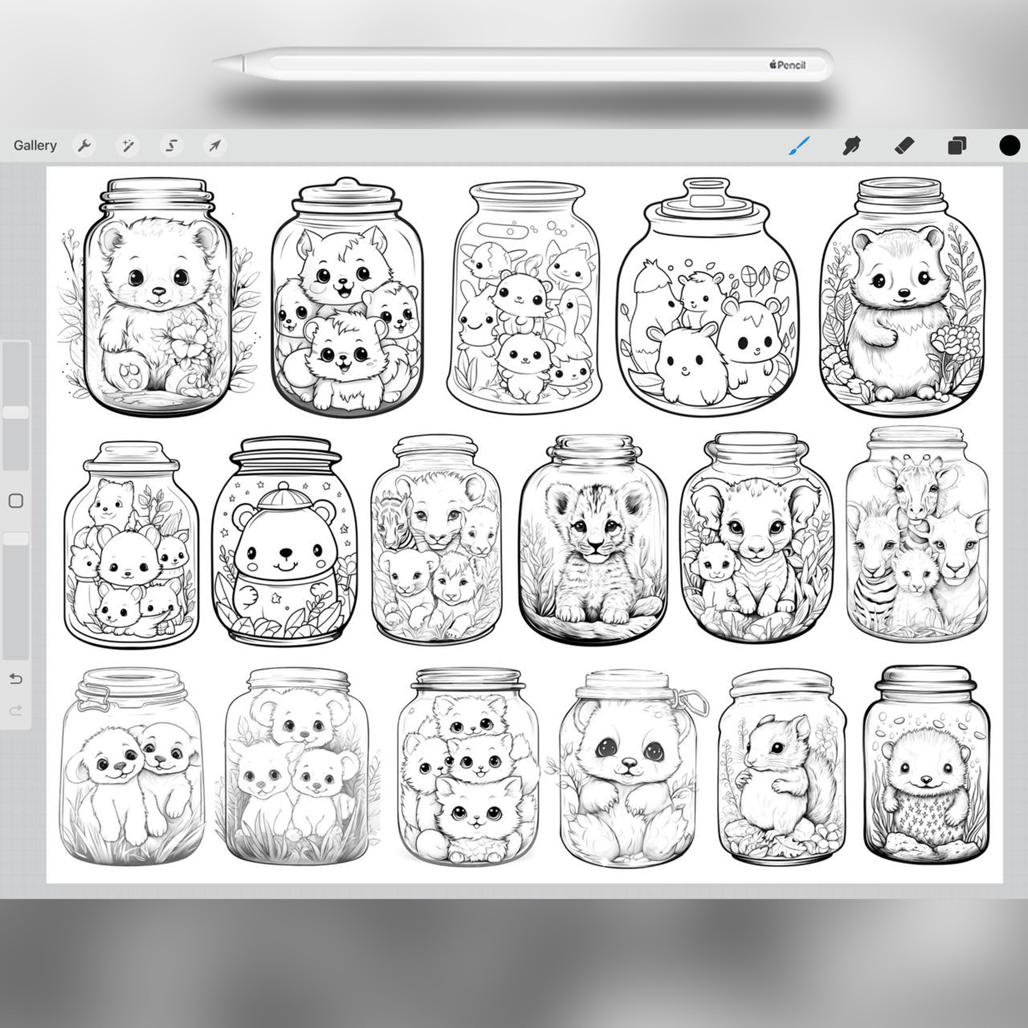 80 Cute Animals in Magic Jar Stamp Brushes for Procreate and Photoshop