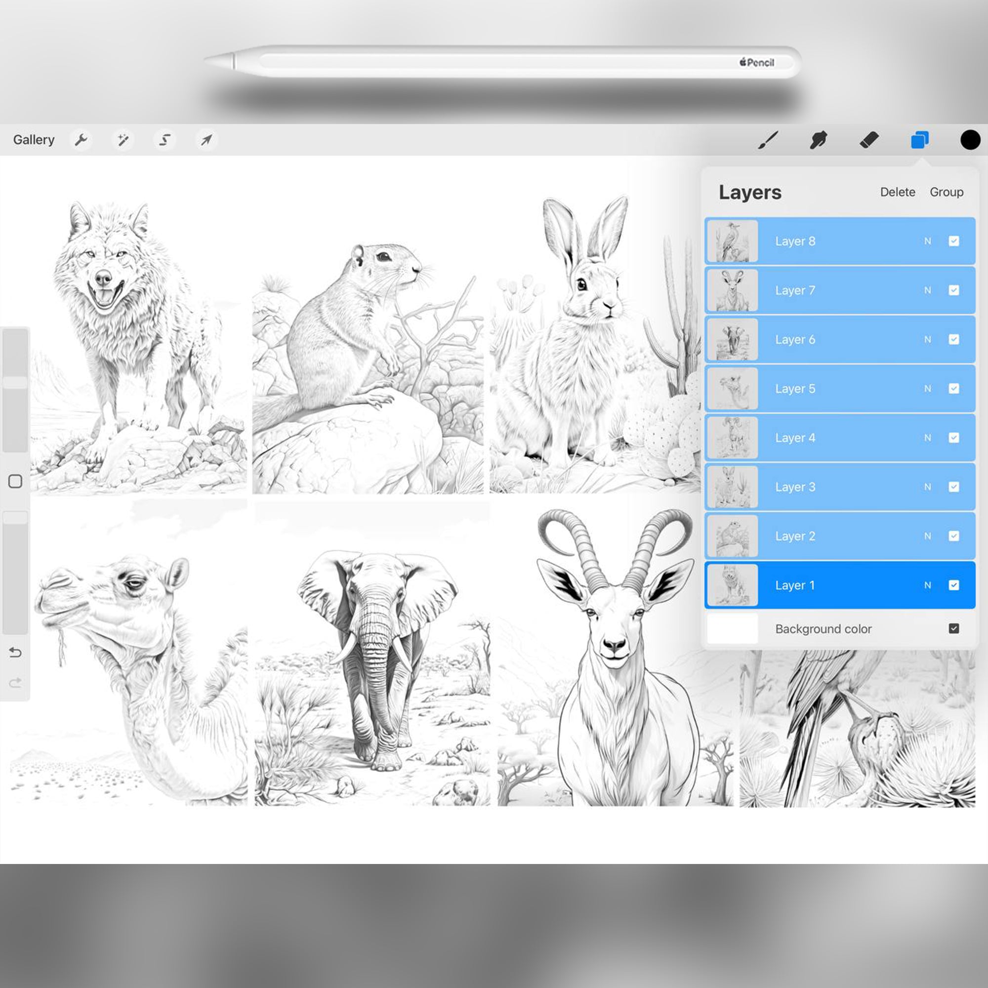 60 Desert Animals Stamp Brushes for Procreate and Photoshop