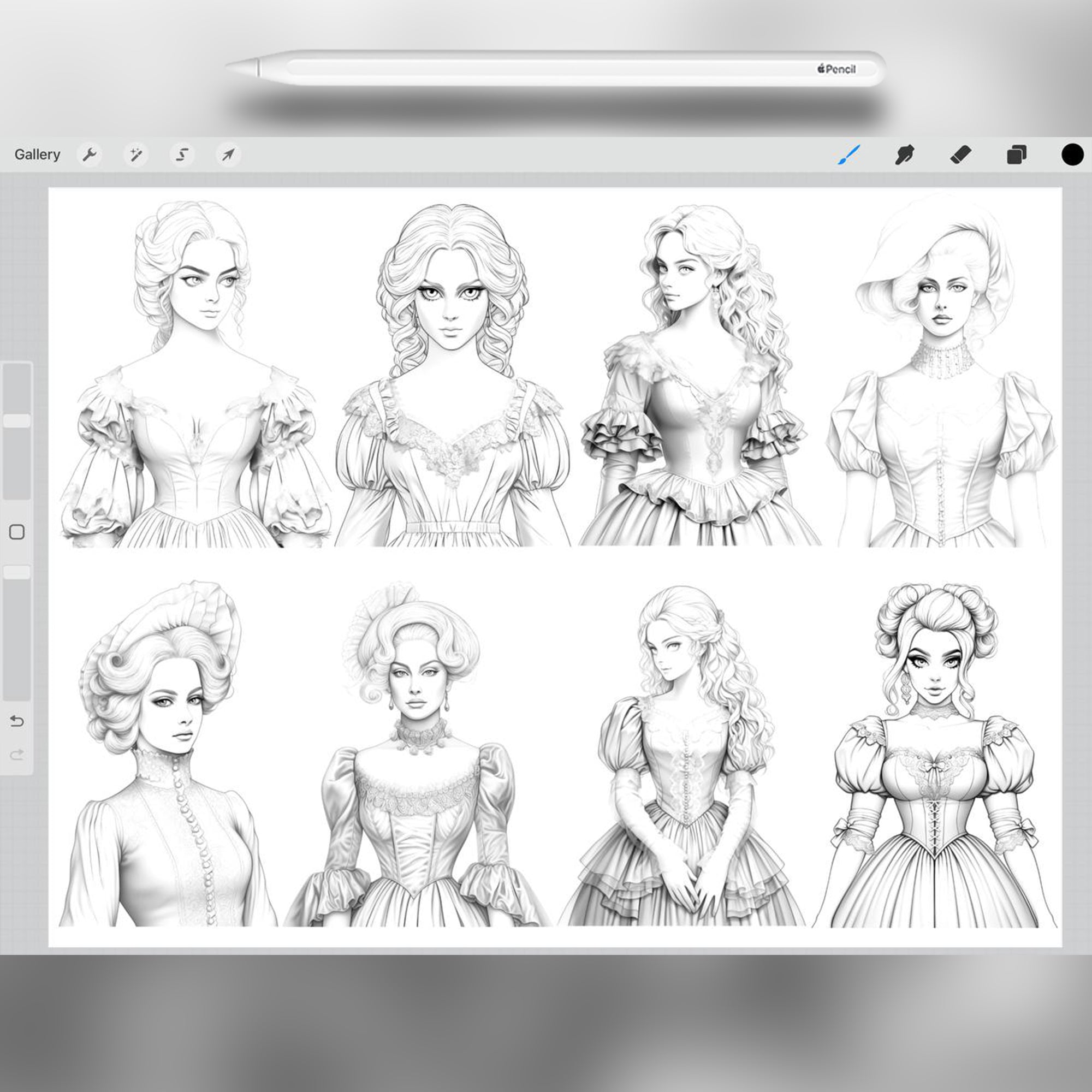 70 Victorian Fashion Style Brushes for Procreate and Photoshop
