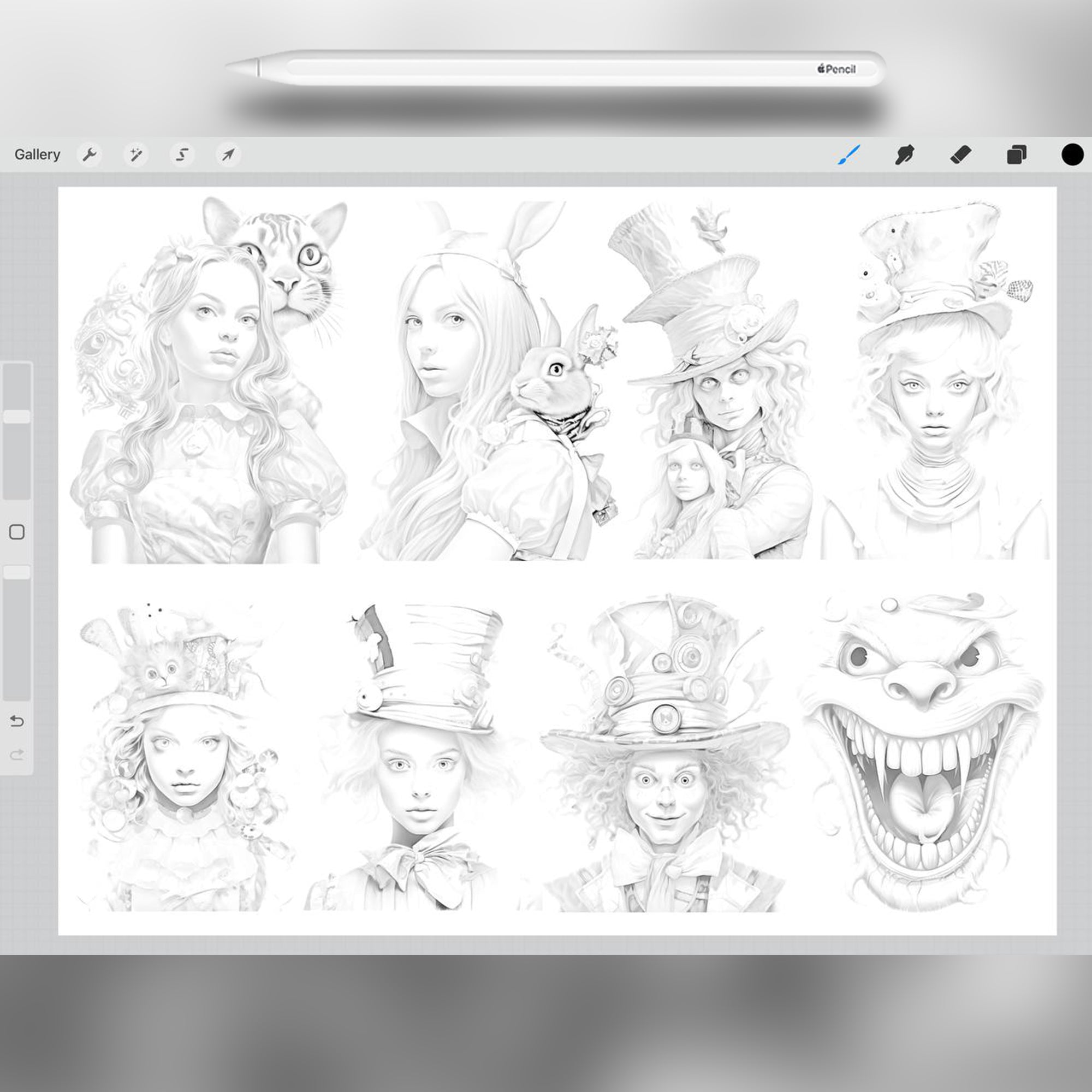 60 Wonderland Stamp Brushes for Procreate and Photoshop