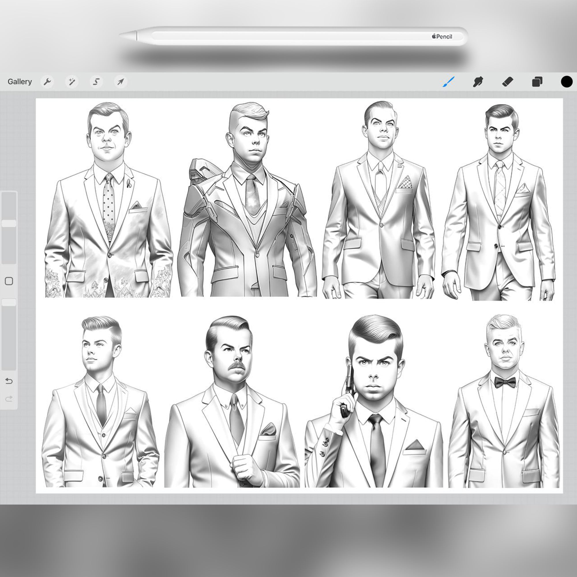 60 Gentlemen in Suits Brushes for Procreate and Photoshop