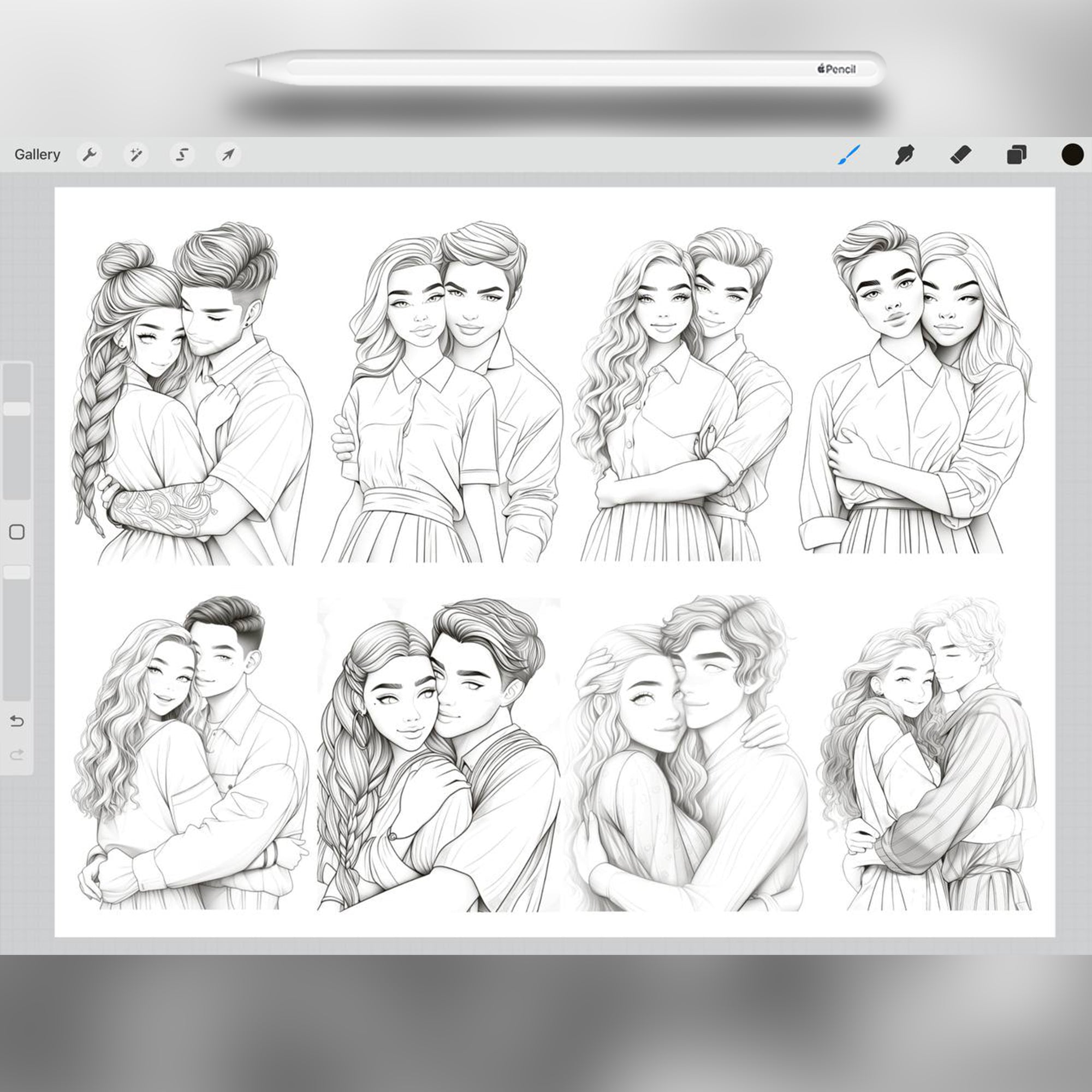 36 Couple Hugs Brushes for Procreate and Photoshop