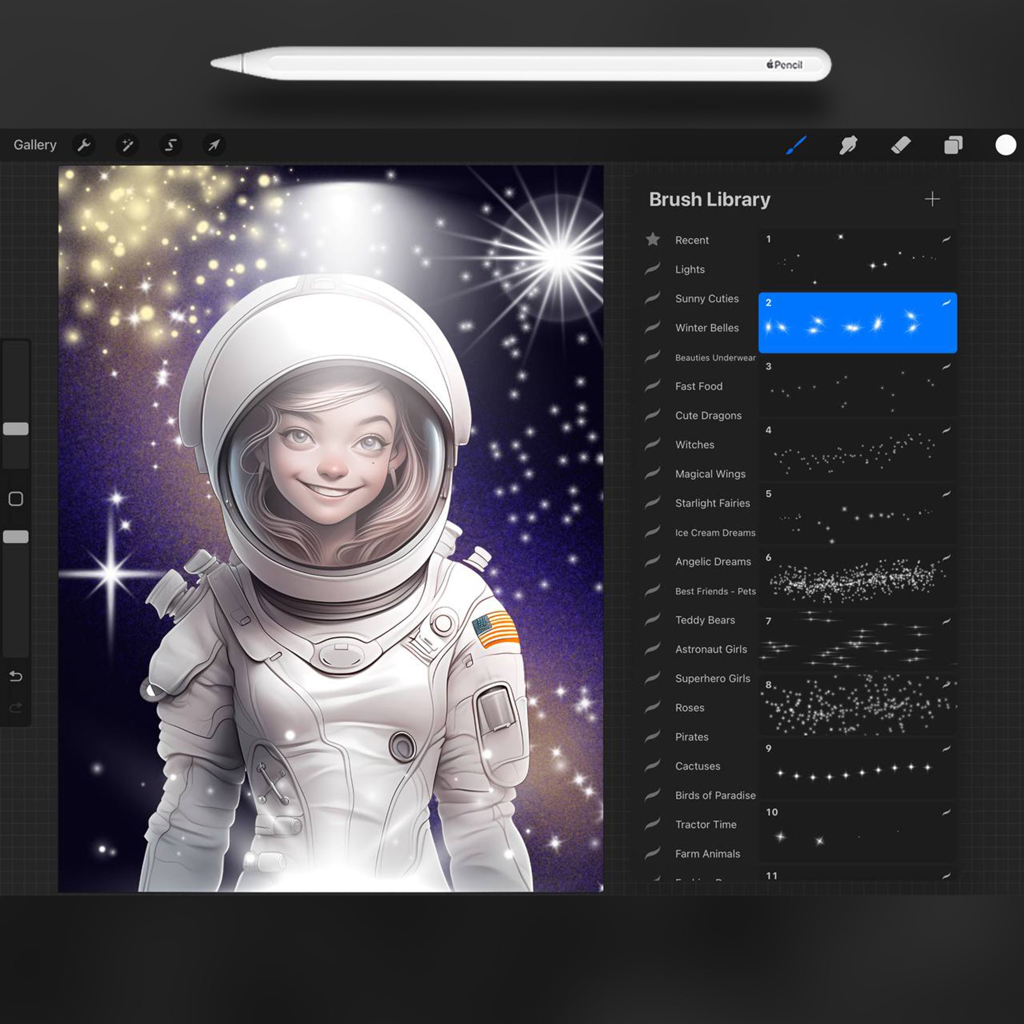 100 Lights Brushes for Procreate and Photoshop