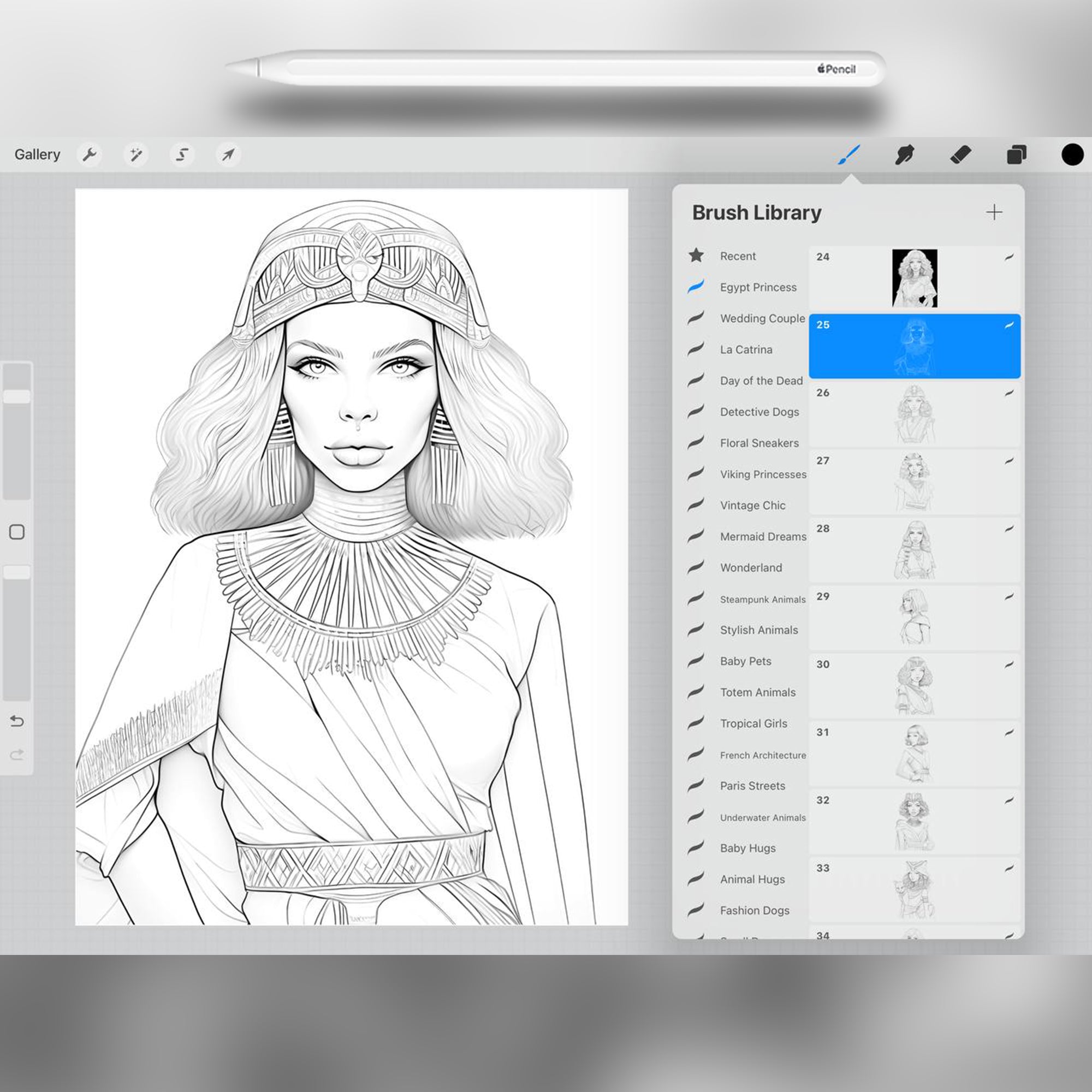 50 Egyptian Princess Brushes for Procreate and Photoshop