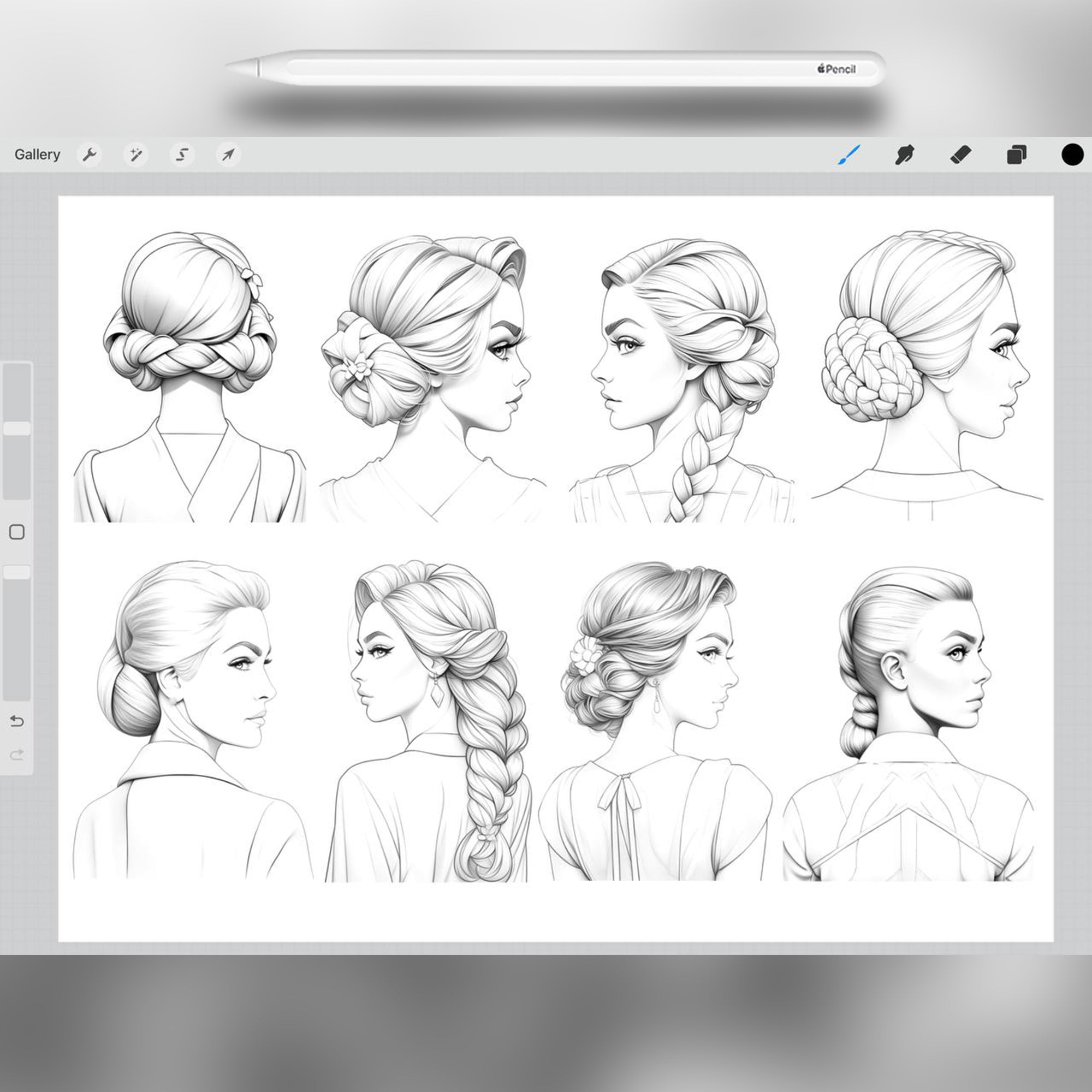 53 Braids Hairstyle Brushes for Procreate and Photoshop