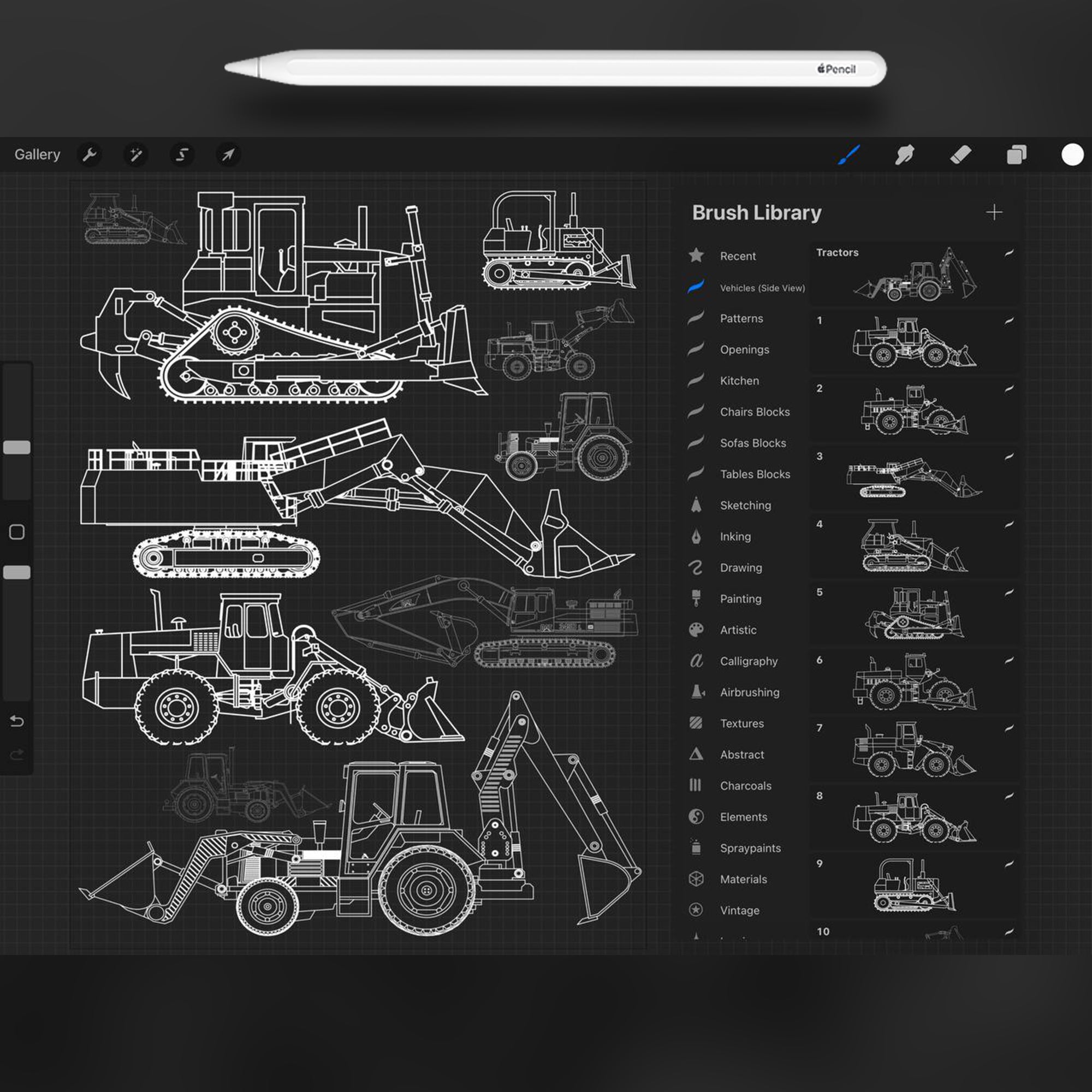 250 Vehicles (side view) Stamp Brushes for Procreate
