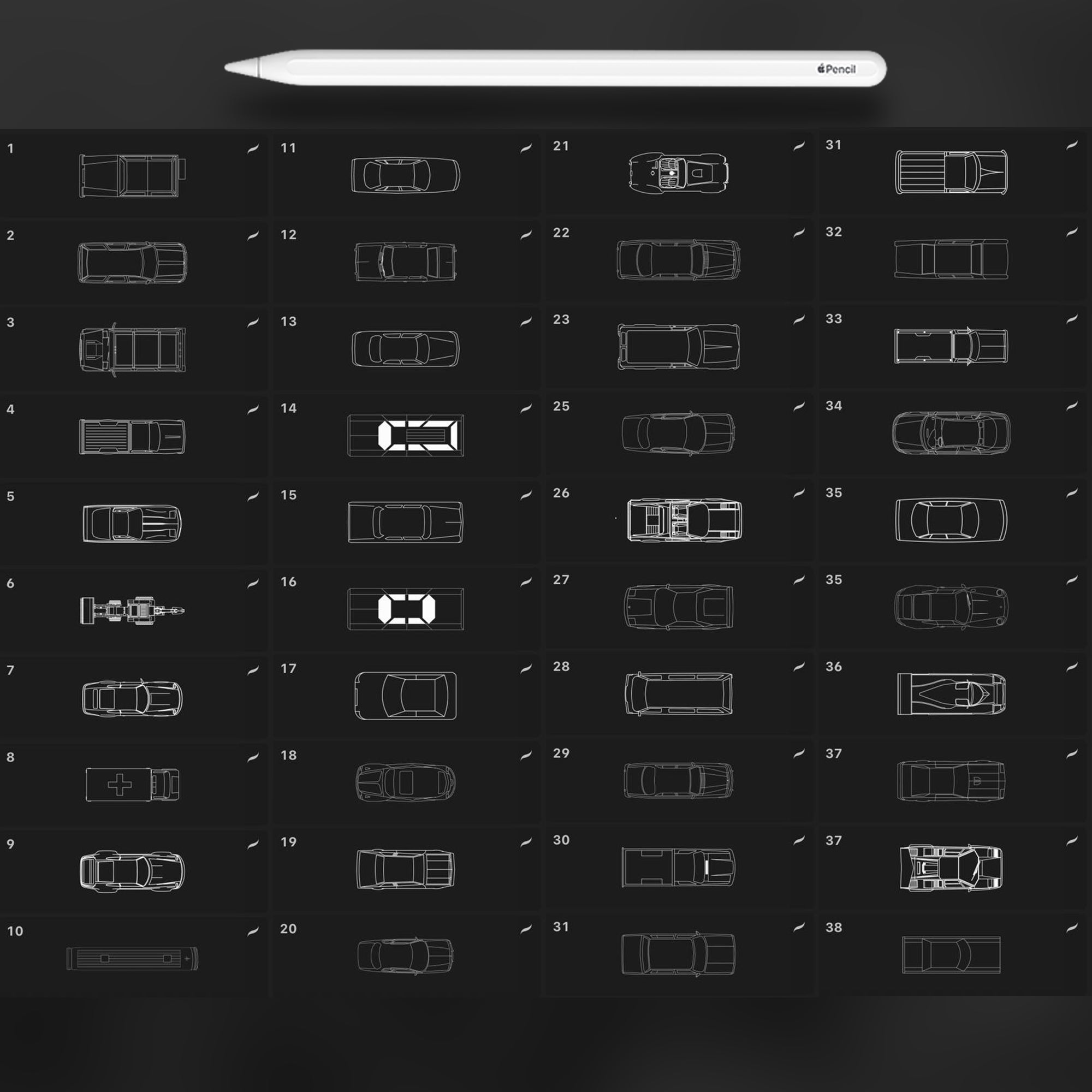150 Vehicles (top view) Stamp Brushes for Procreate