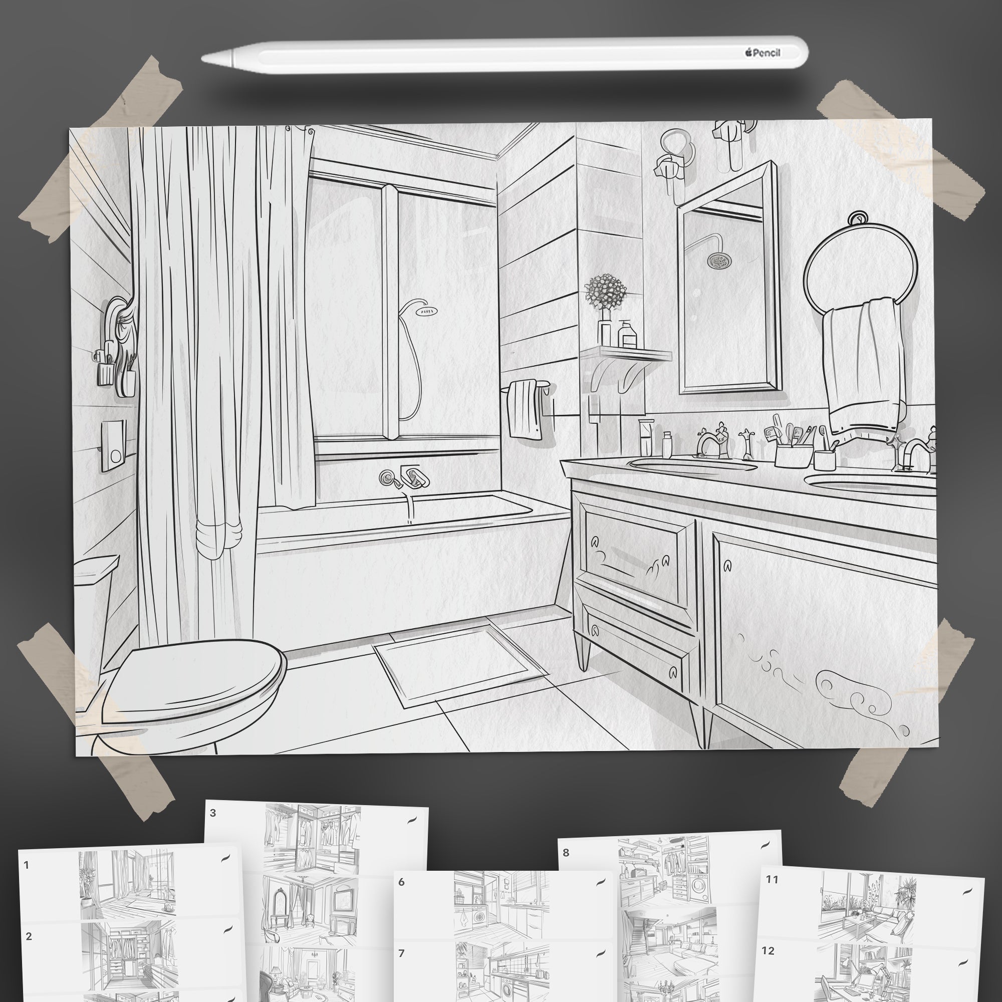 100 Procreate Rooms Backgrounds Brushes