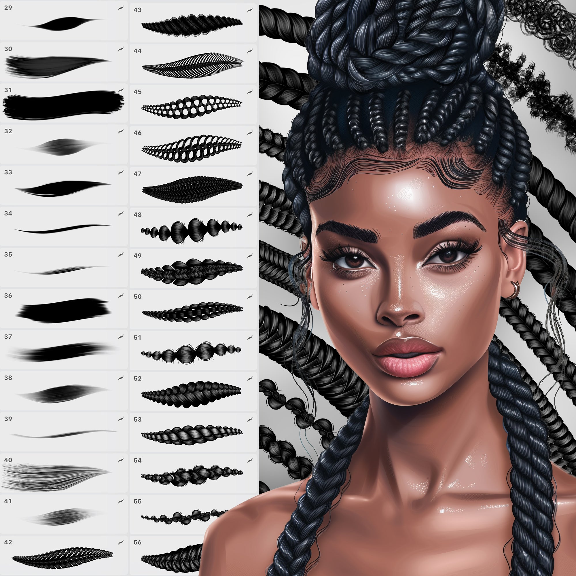 100 Procreate Hair Brushes