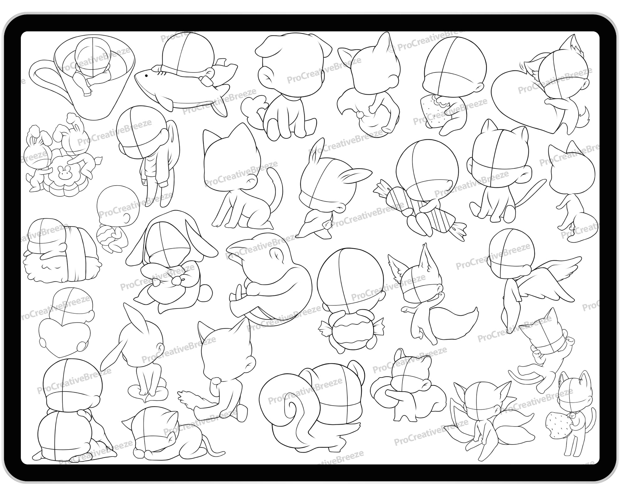 30 Procreate Kawaii Chibi Stamp Brushes