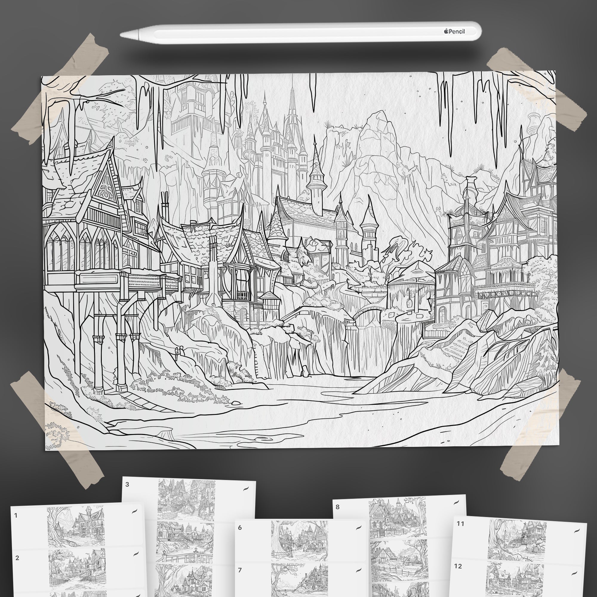 100 Procreate Fantasy Village Backgrounds