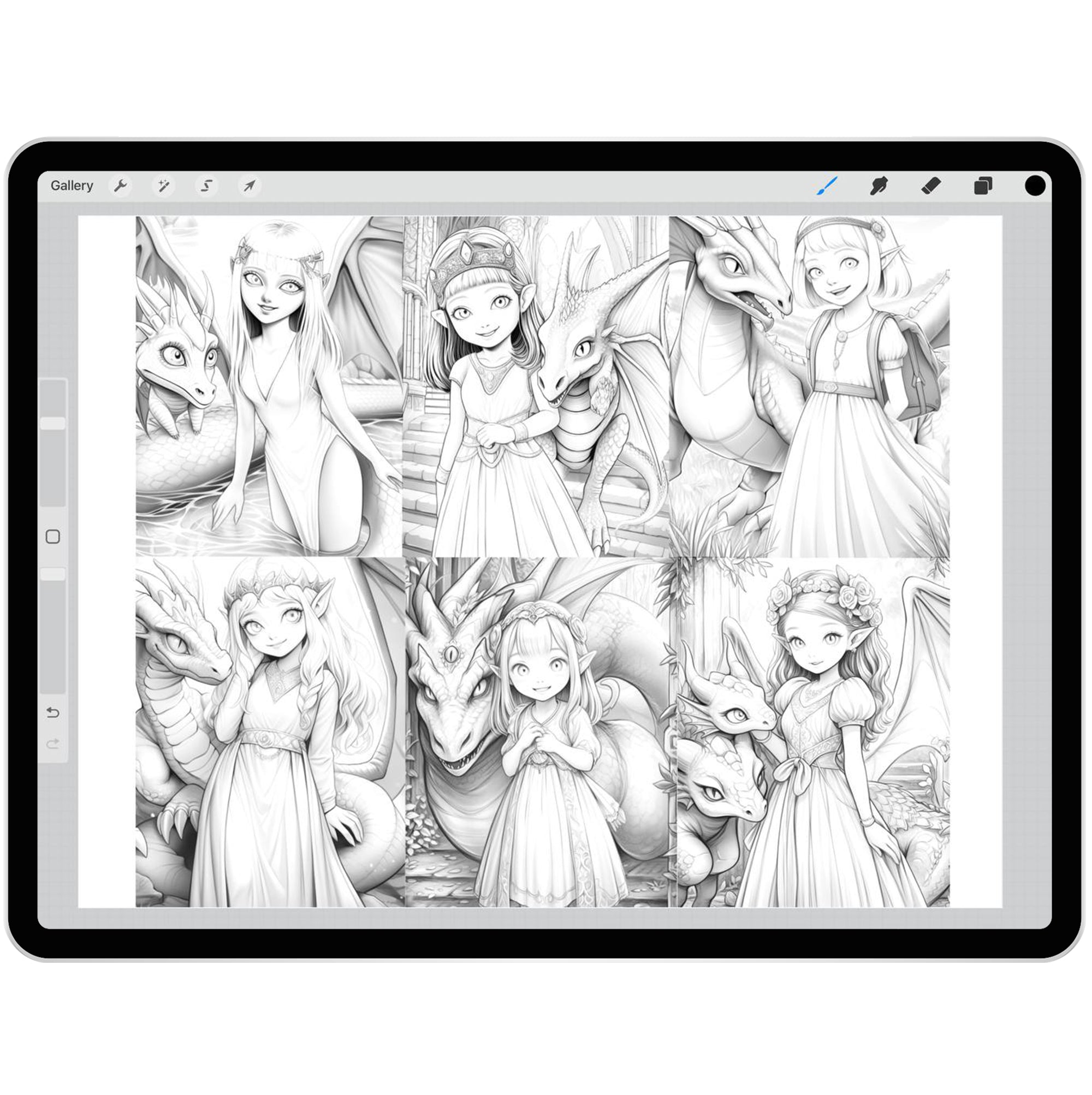 40 Fairy Girls with Dragons Brushes for Procreate and Photoshop