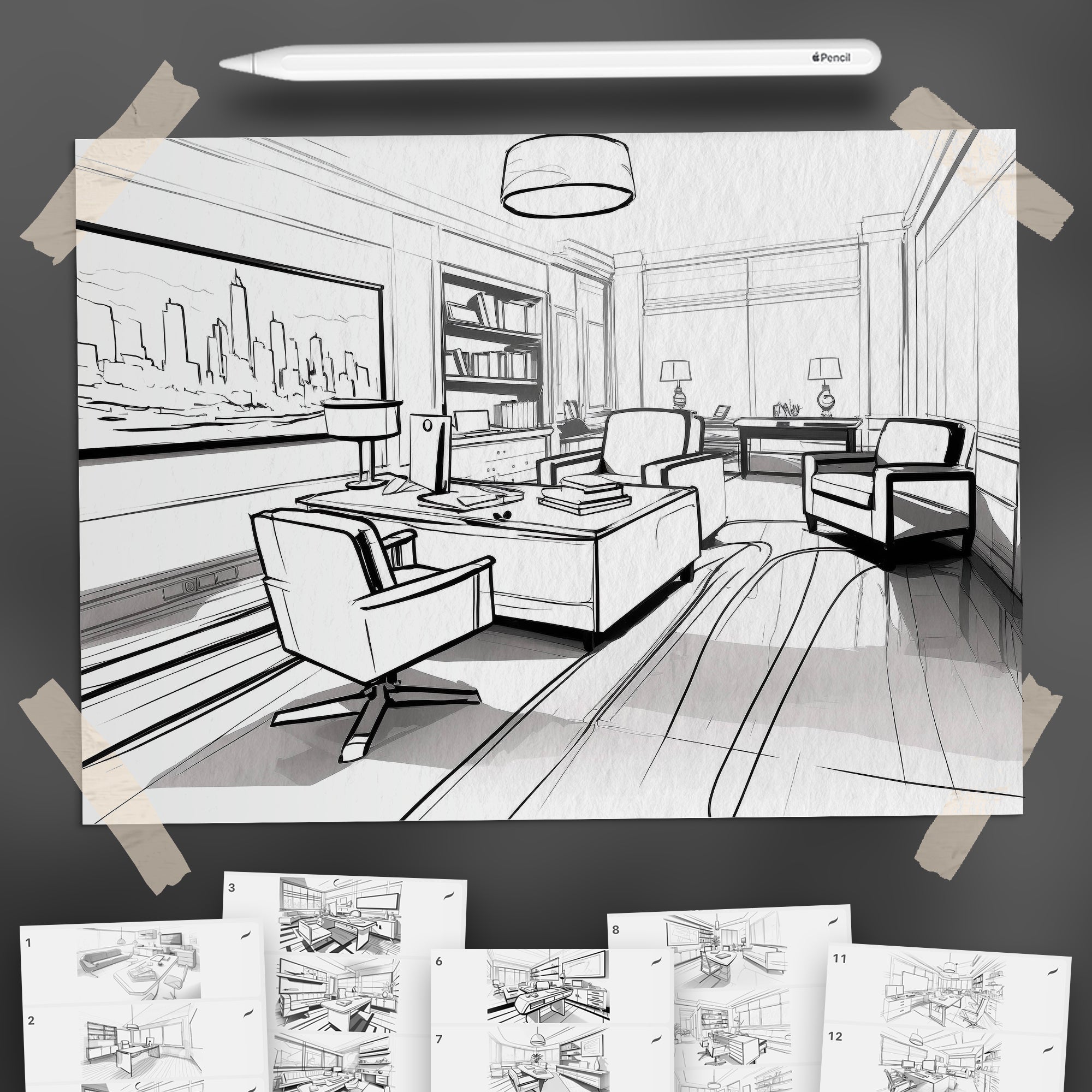 90 Procreate Office Room Background Brushes