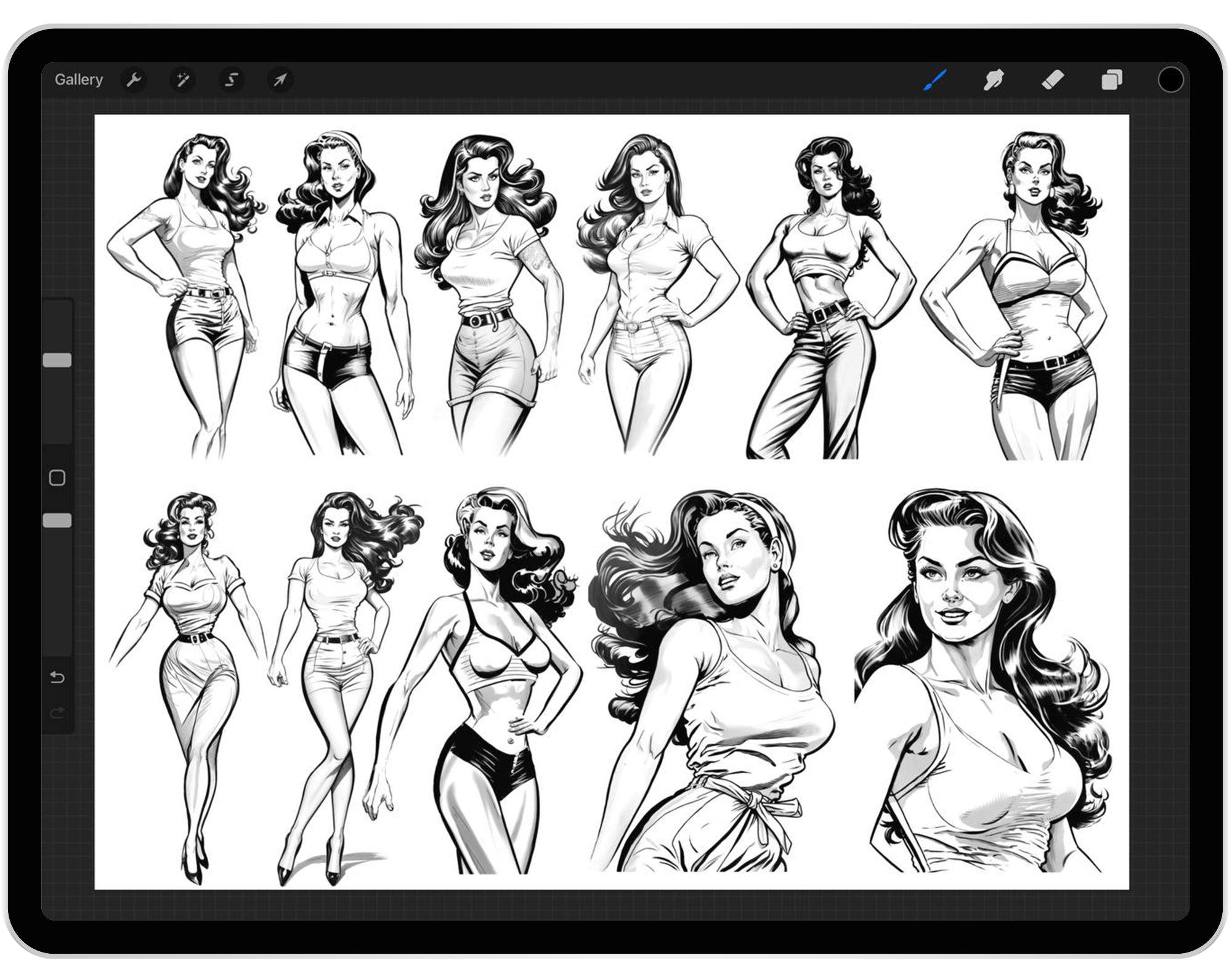40 Procreate Pinup Women Part-1 Stamp Brushes