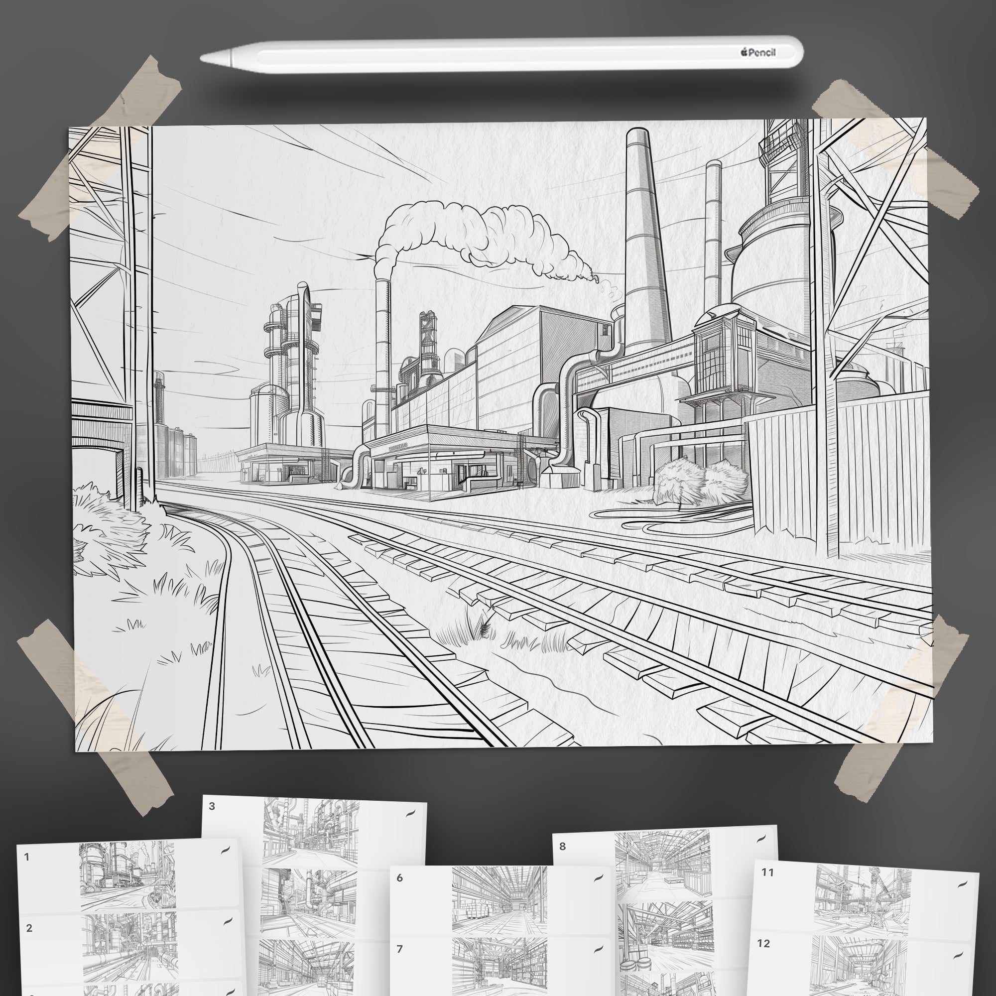 100 Procreate Industrial Environments Backgrounds Brushes