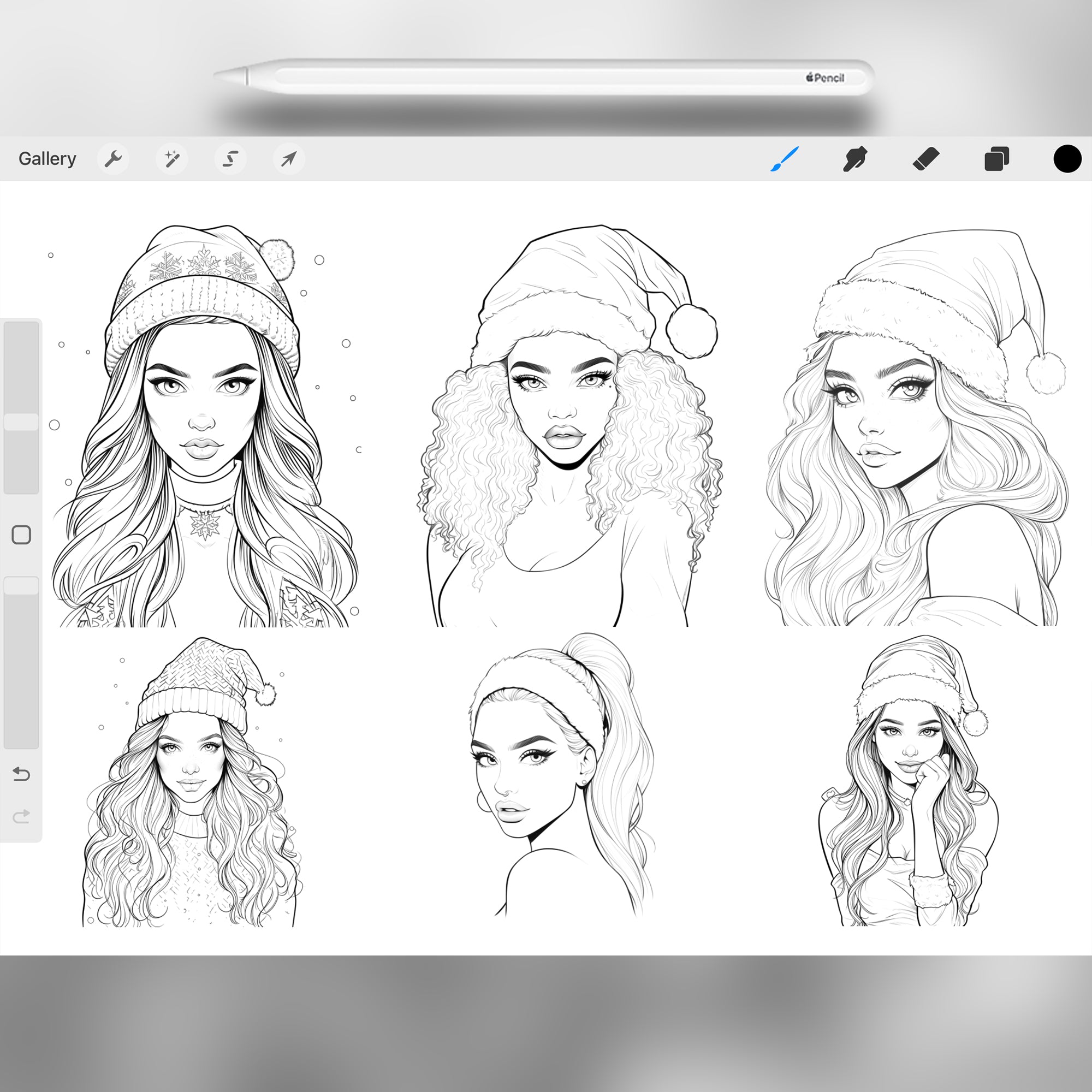 100 Procreate Christmas Girl Stamps Brushes