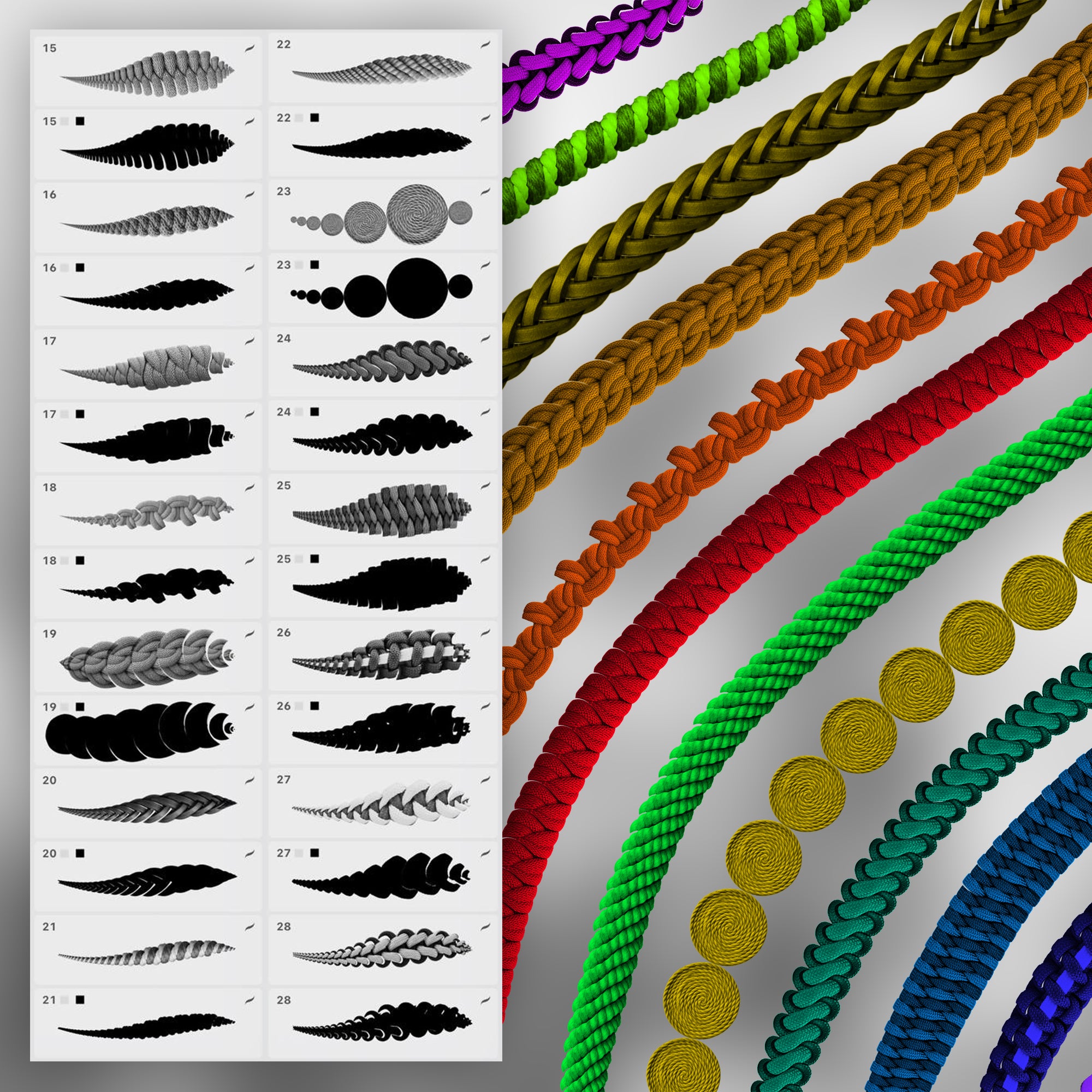 50 Rope 2D Brushes for Procreate