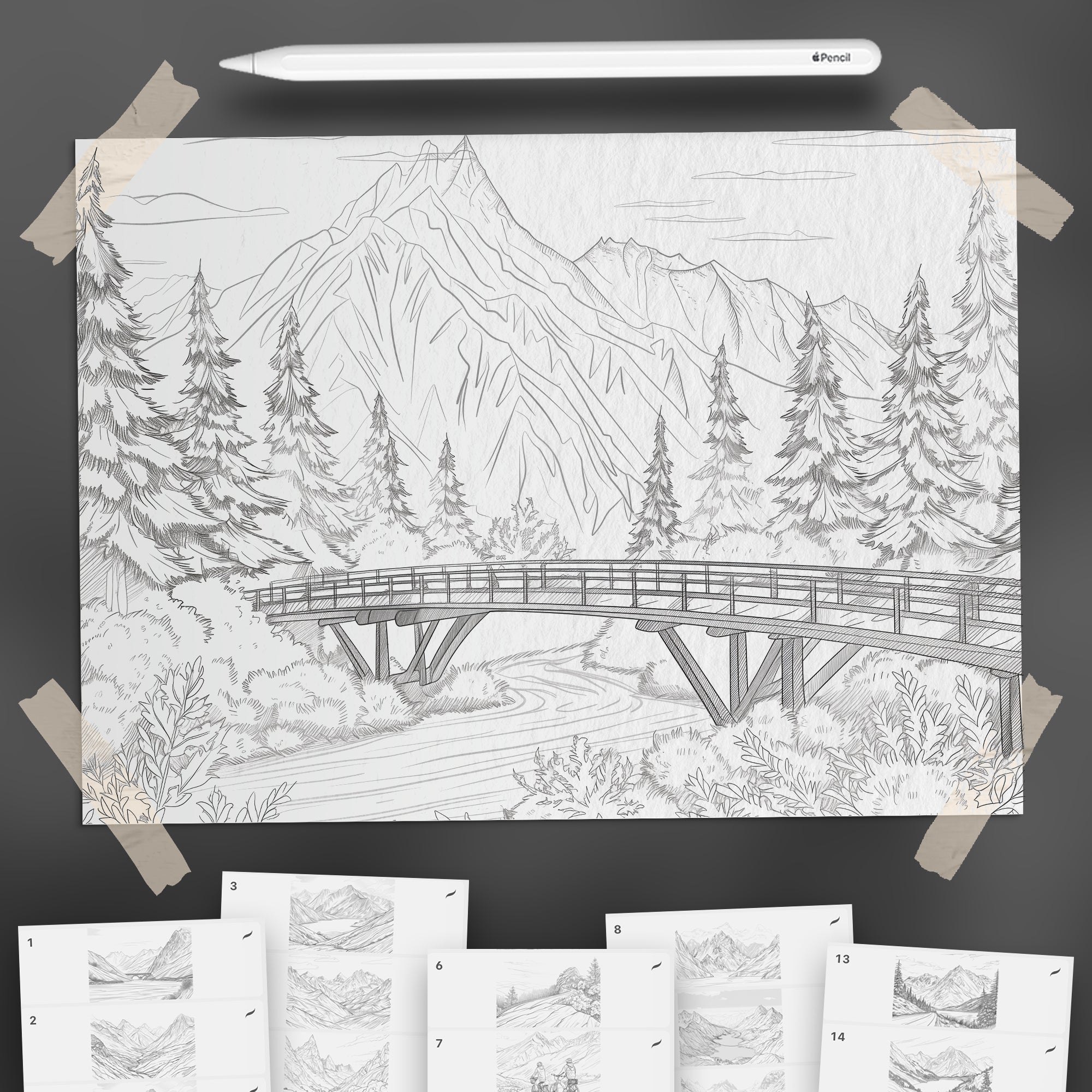 100 Procreate Mountains Backgrounds Brushes